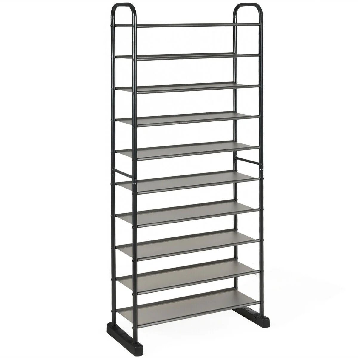 10-Tier Free-Standing Metal Frame Shoe Rack, Black