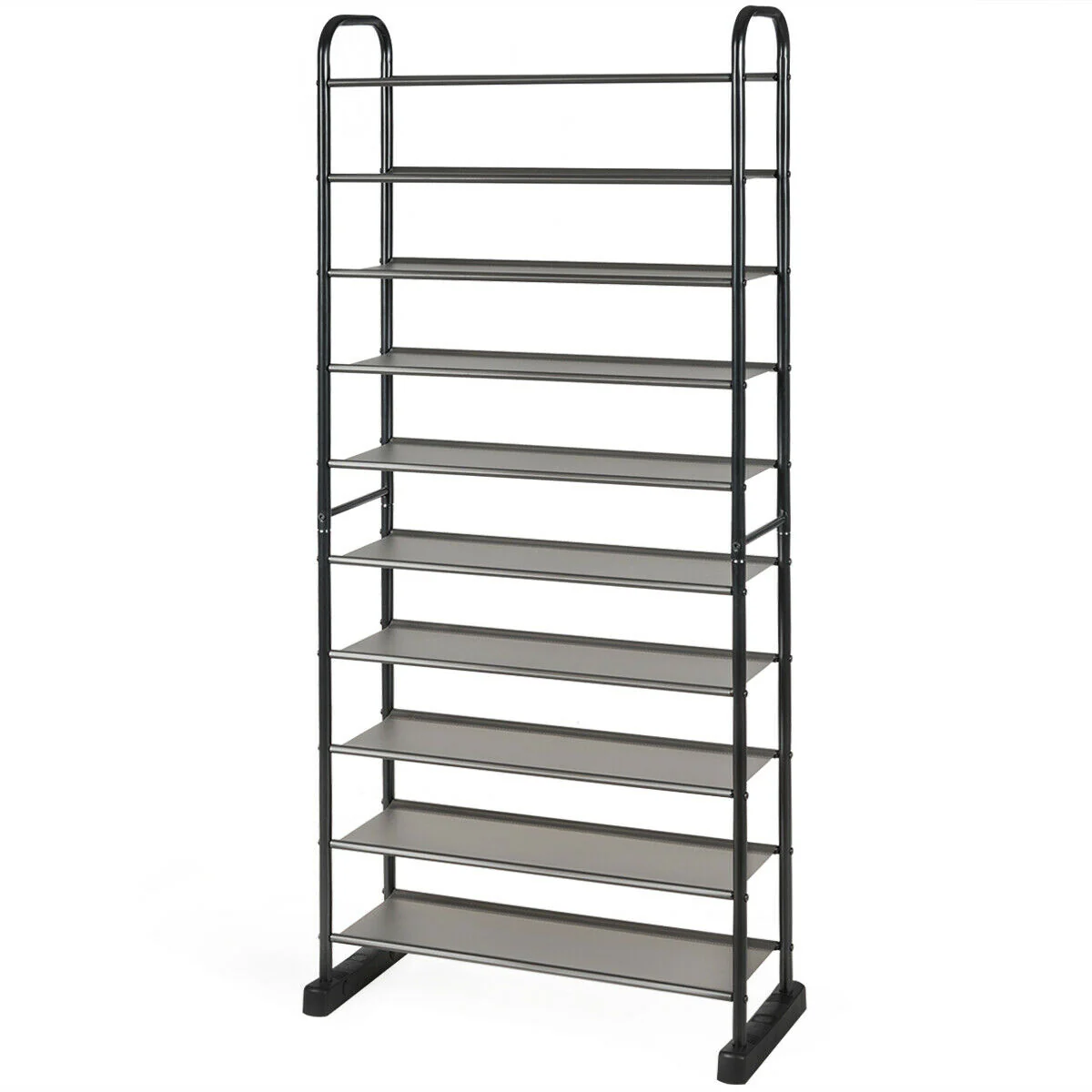 10-Tier Free-Standing Metal Frame Shoe Rack, Black - Image 10