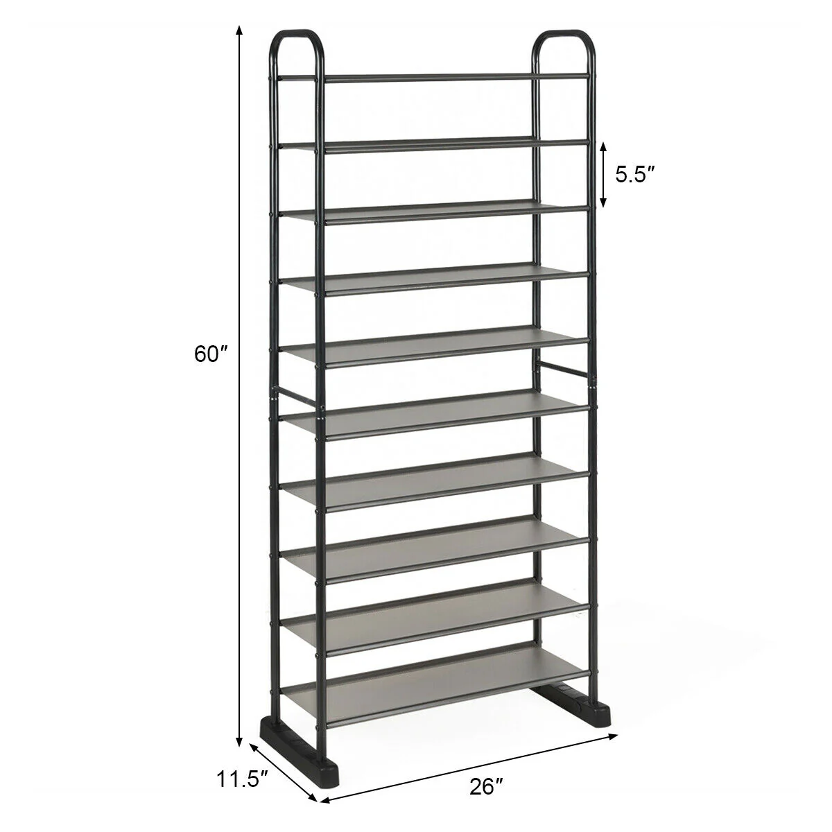 10-Tier Free-Standing Metal Frame Shoe Rack, Black - Image 6