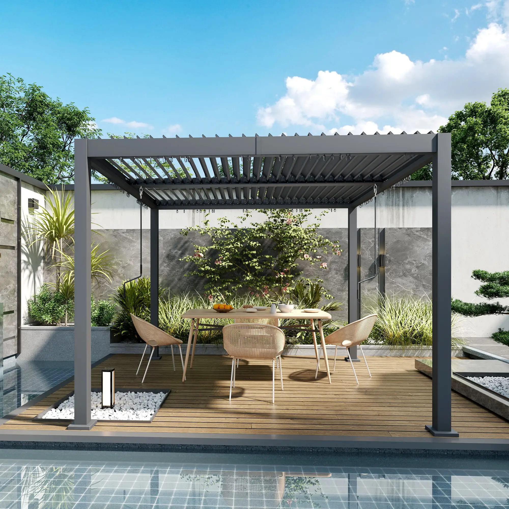 10' x 10' Adjustable Metal Roof Pergola, Aluminum Frame, Drainage System - Image 10
