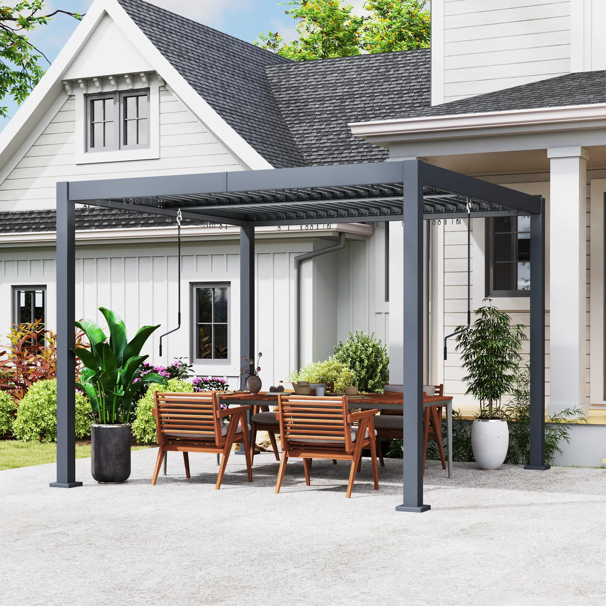 10' x 10' Adjustable Metal Roof Pergola, Aluminum Frame, Drainage System - Image 2