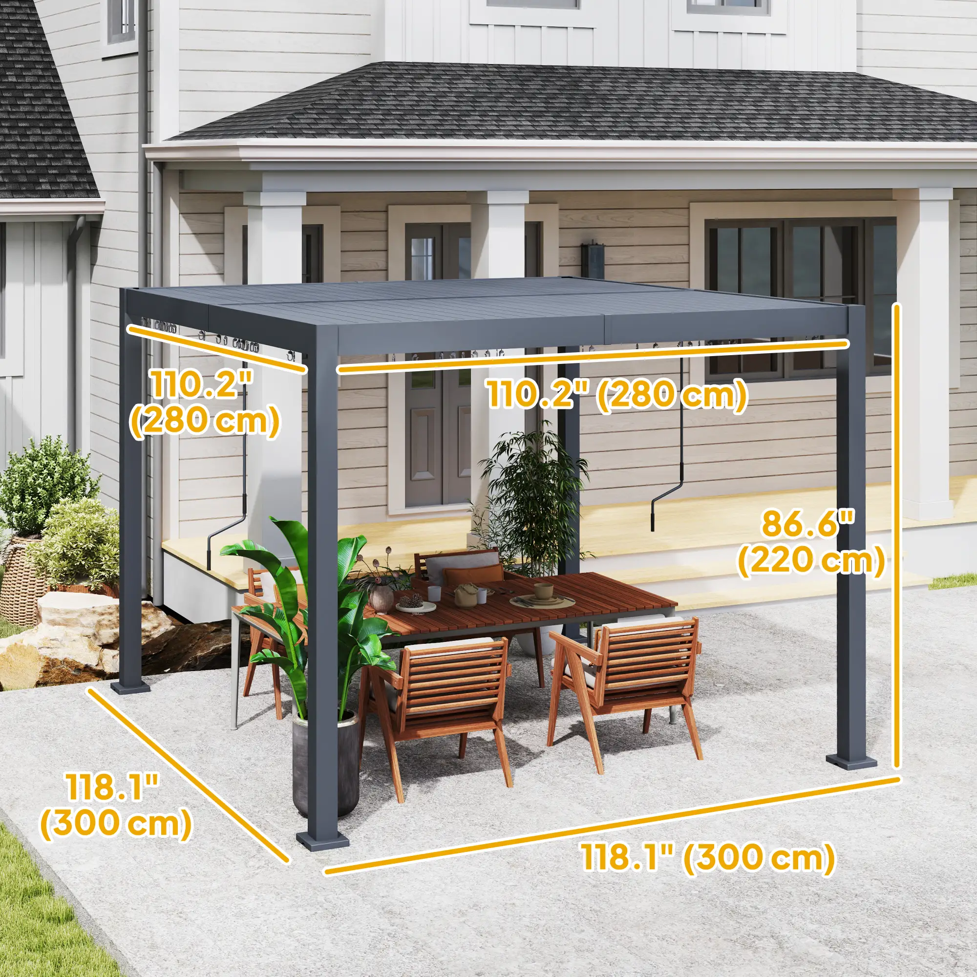 10' x 10' Adjustable Metal Roof Pergola, Aluminum Frame, Drainage System - Image 3