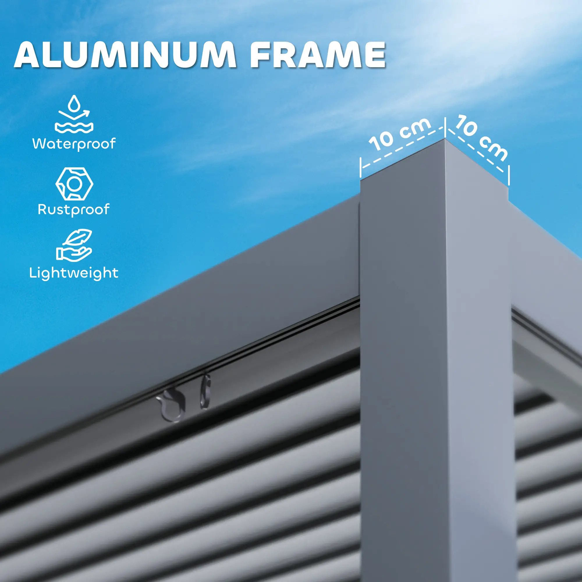 10' x 10' Adjustable Metal Roof Pergola, Aluminum Frame, Drainage System - Image 5