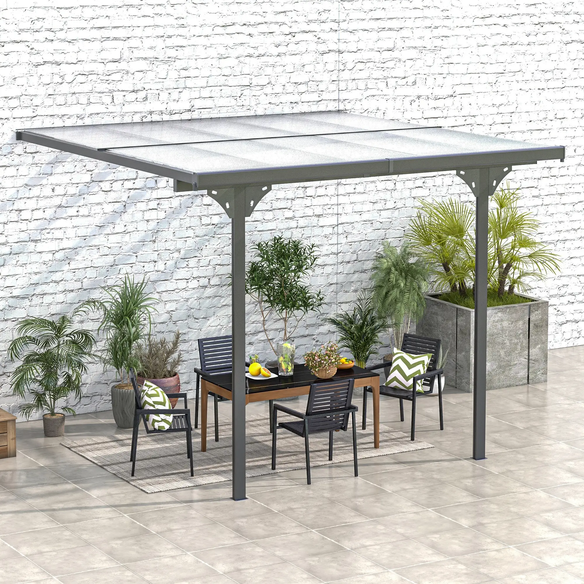 10' x 10' Aluminum Pergola, Adjustable Height, Polycarbonate Roof, UV Protection, Grey - Image 2
