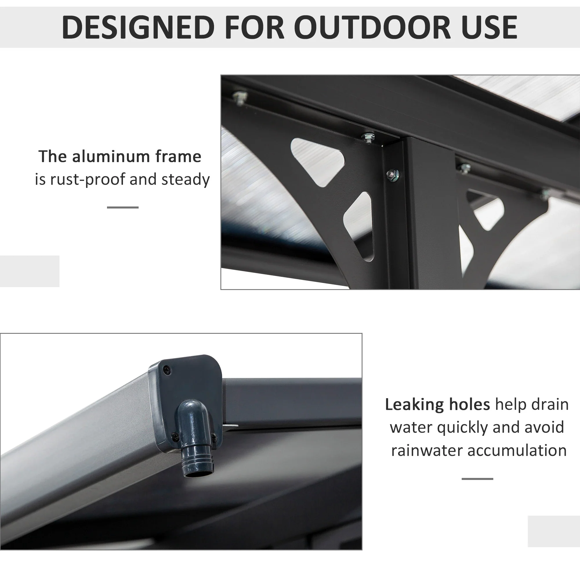 10' x 10' Aluminum Pergola, Adjustable Height, Polycarbonate Roof, UV Protection, Grey - Image 6