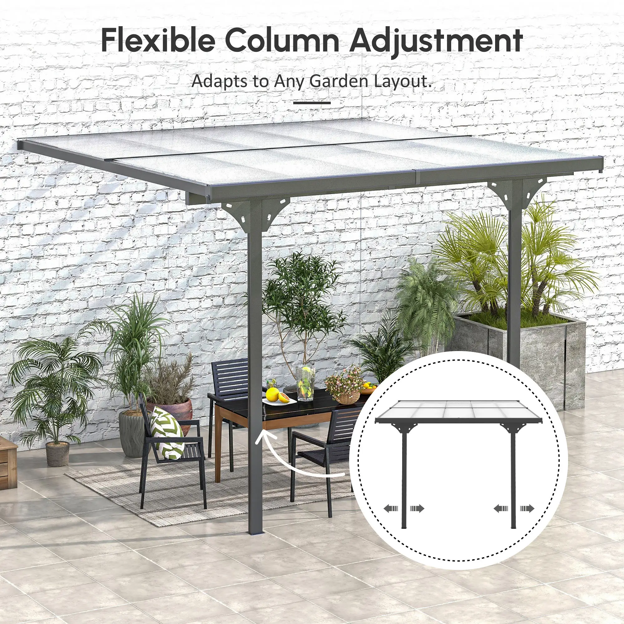 10' x 10' Aluminum Pergola, Adjustable Height, Polycarbonate Roof, UV Protection, Grey - Image 7