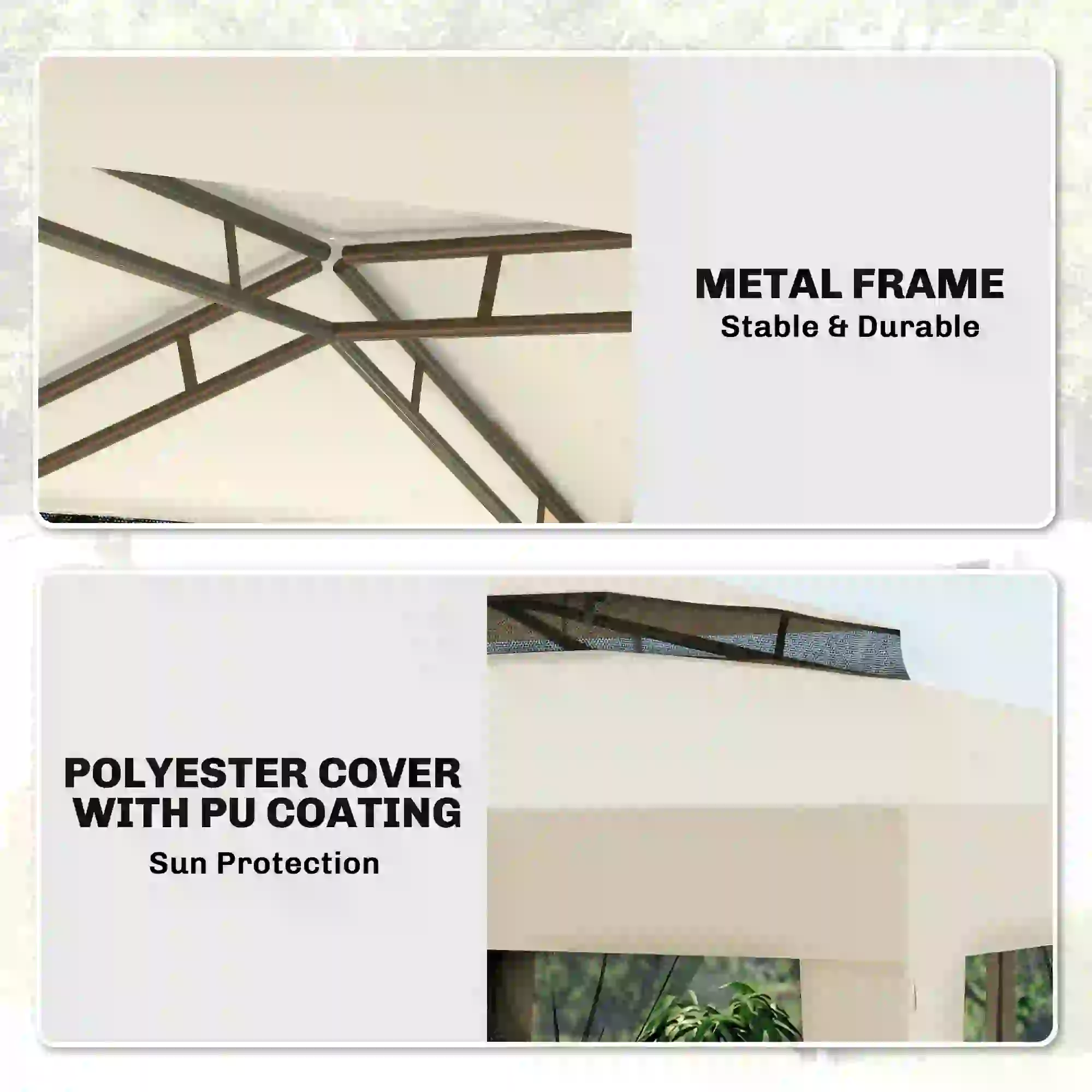 10' x 10' Canopy Tent, Party Tent with Mesh Netting, Double Tier Roof, Beige - Image 5