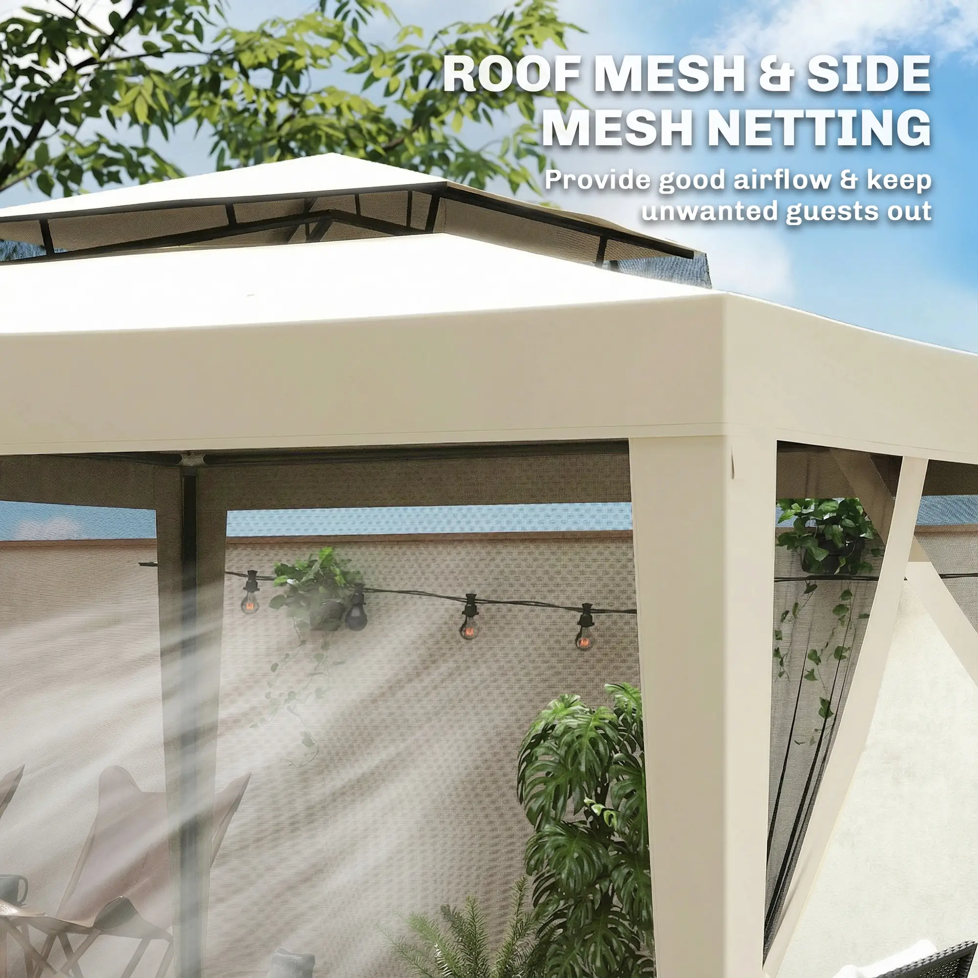 10' x 10' Canopy Tent, Party Tent with Mesh Netting, Double Tier Roof, Beige - Image 6