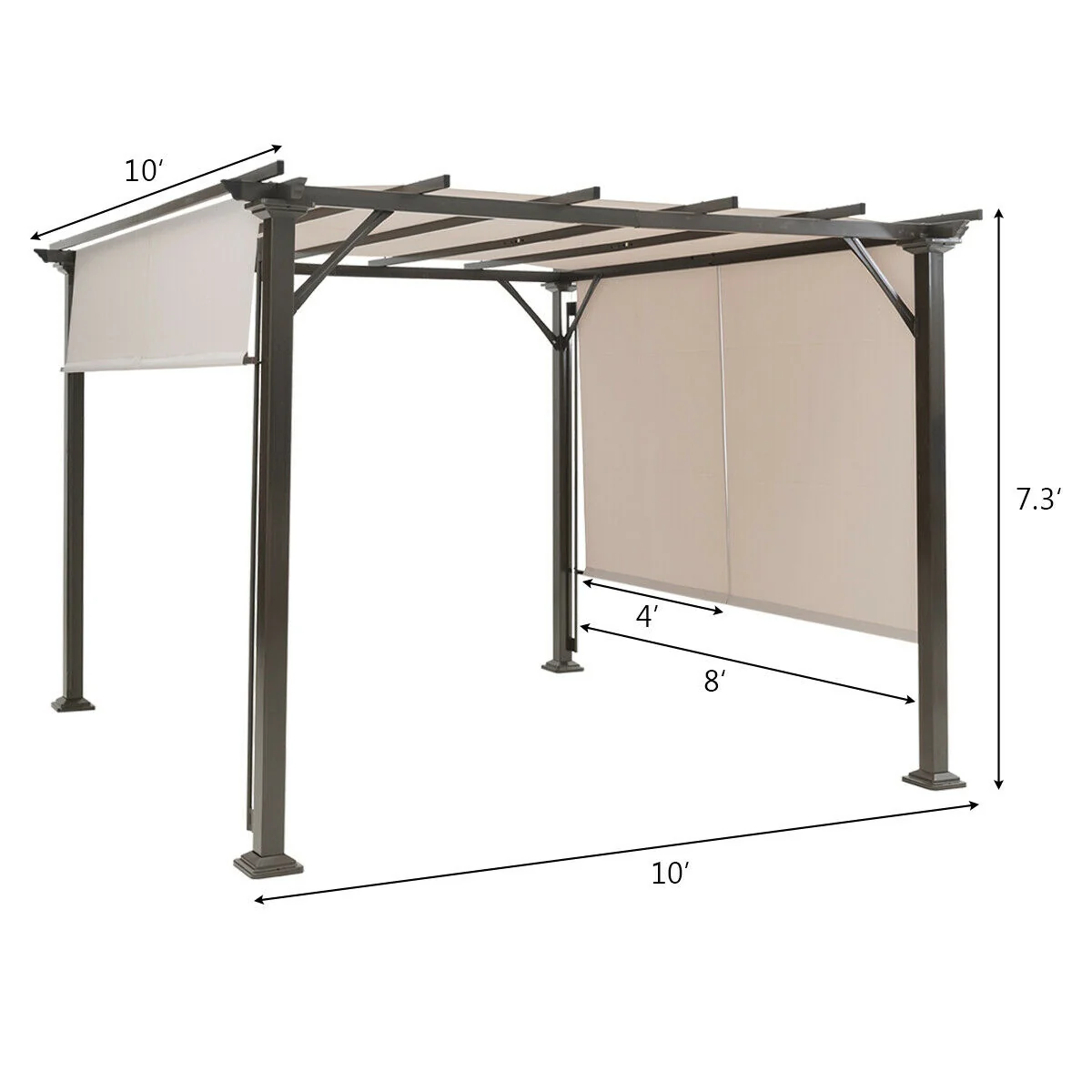 10 x 10 Feet Metal Frame Patio Shelter, Beige - Image 5