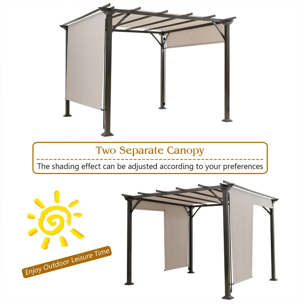 10 x 10 Feet Metal Frame Patio Shelter, Beige - Image 6