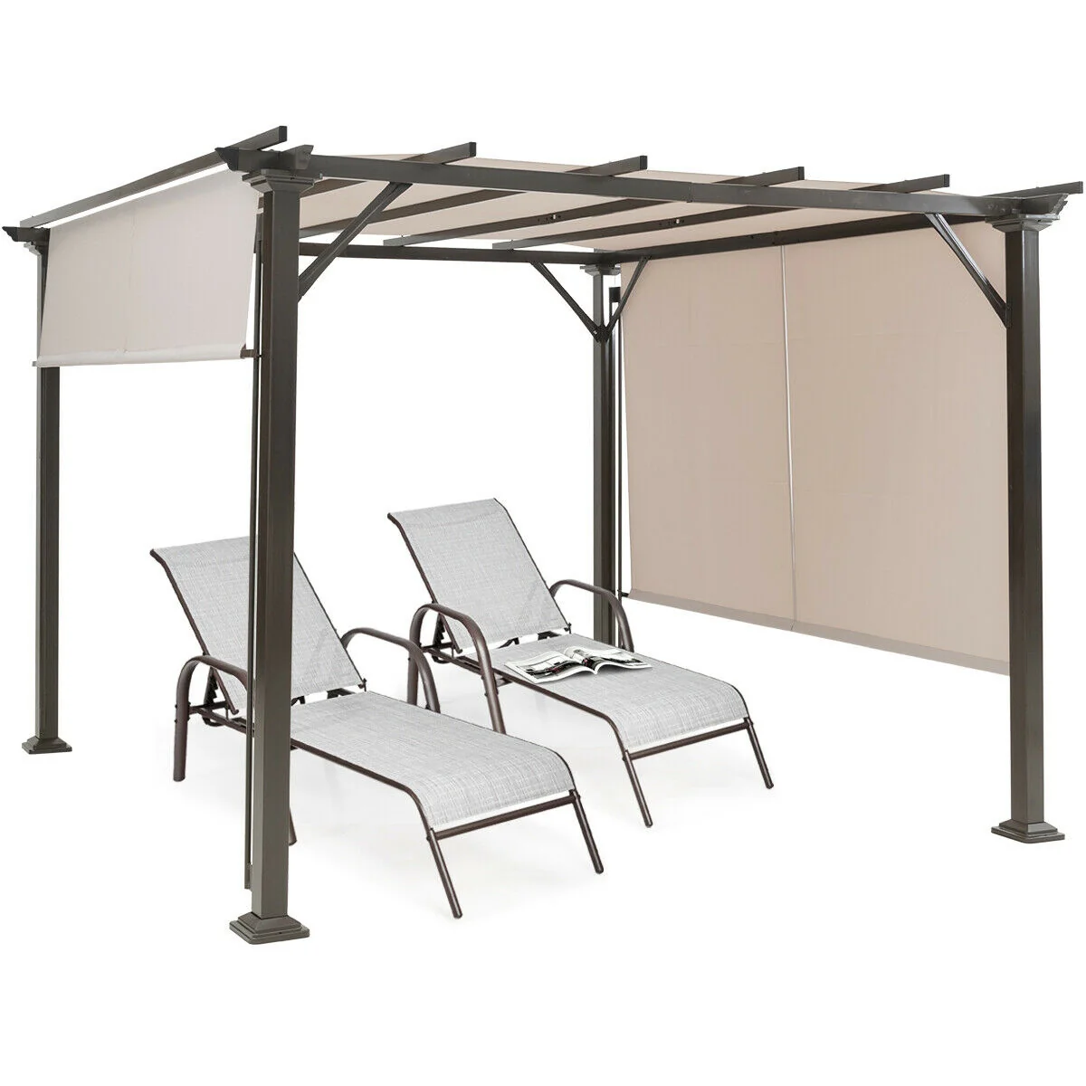 10 x 10 Feet Metal Frame Patio Shelter, Beige - Image 9