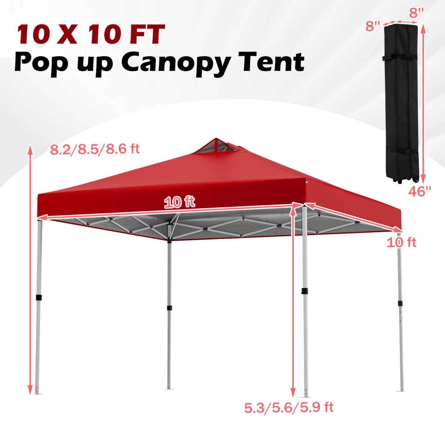 10 x 10 Feet Outdoor Commercial Pop Up Canopy Tent, Red - Image 6