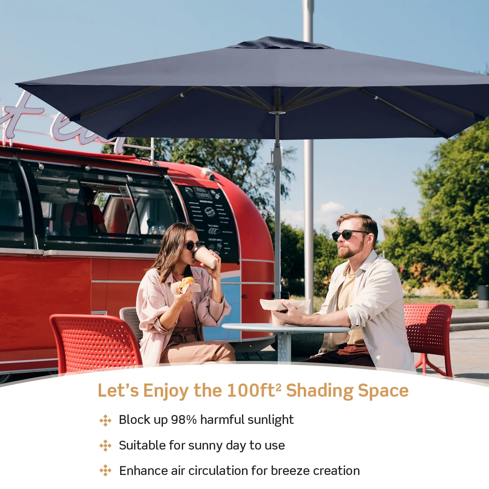 10 x 10 Feet Patio Offset Cantilever Umbrella, Aluminum 360-Degree Rotation Tilt, Navy - Image 10