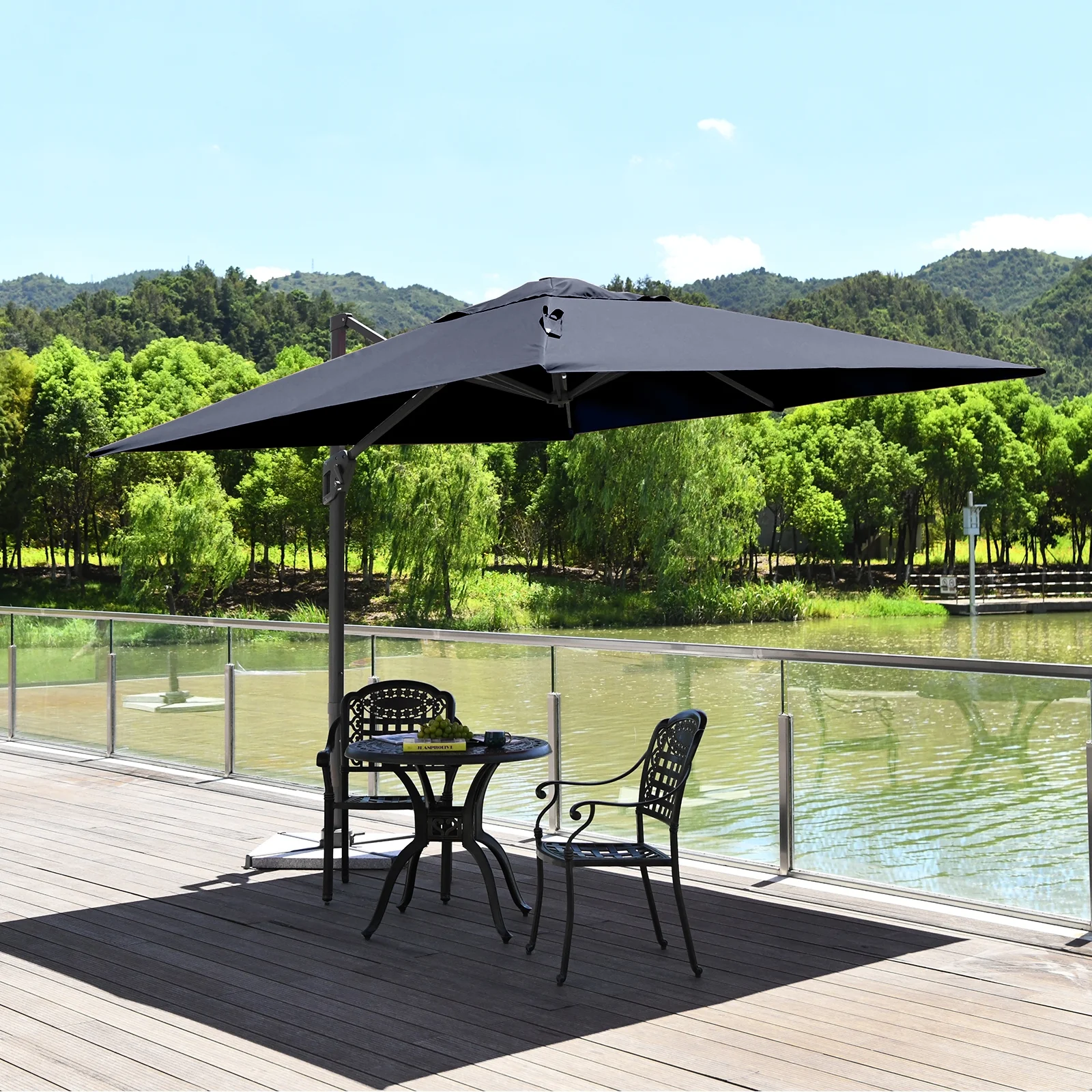 10 x 10 Feet Patio Offset Cantilever Umbrella, Aluminum 360-Degree Rotation Tilt, Navy - Image 2