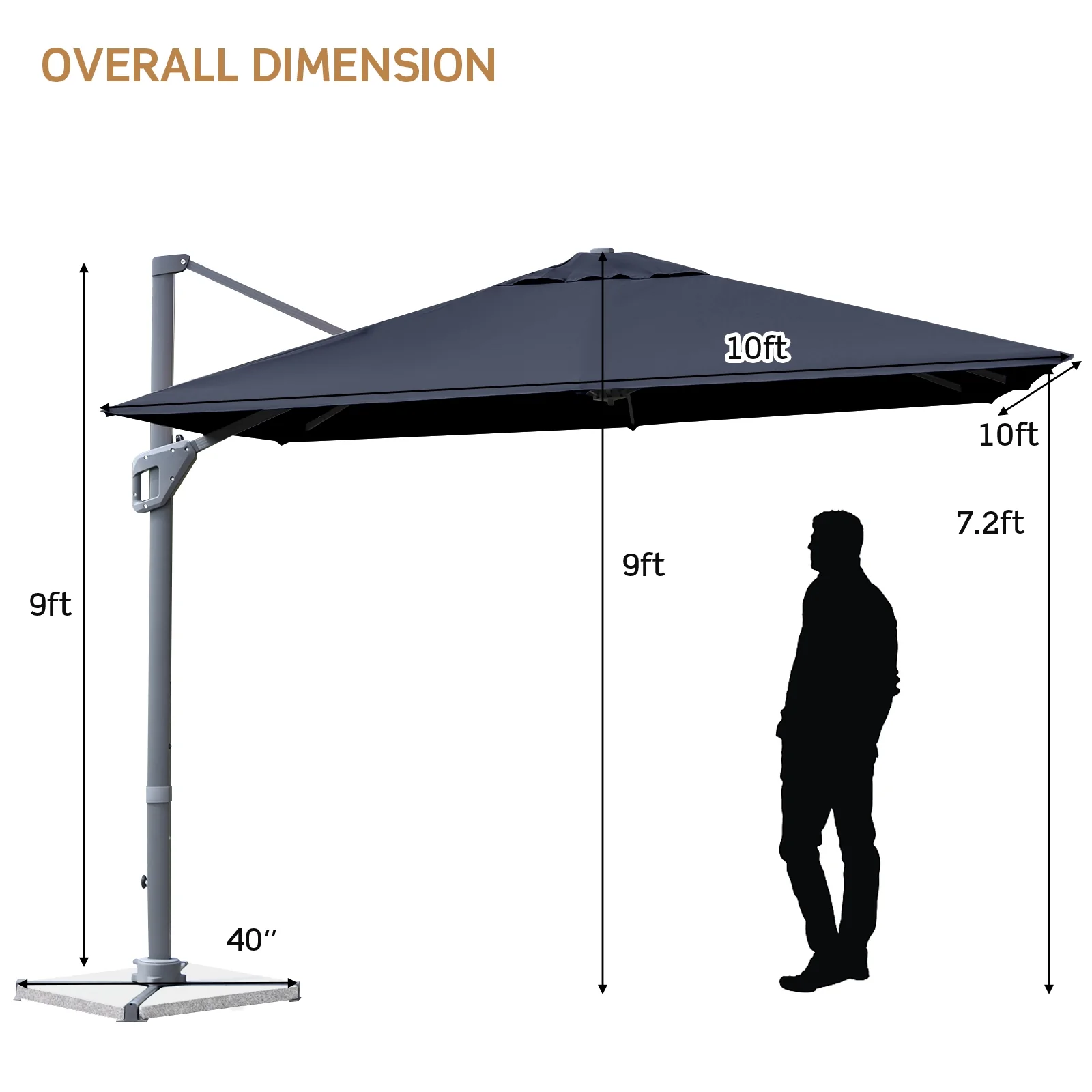 10 x 10 Feet Patio Offset Cantilever Umbrella, Aluminum 360-Degree Rotation Tilt, Navy - Image 5