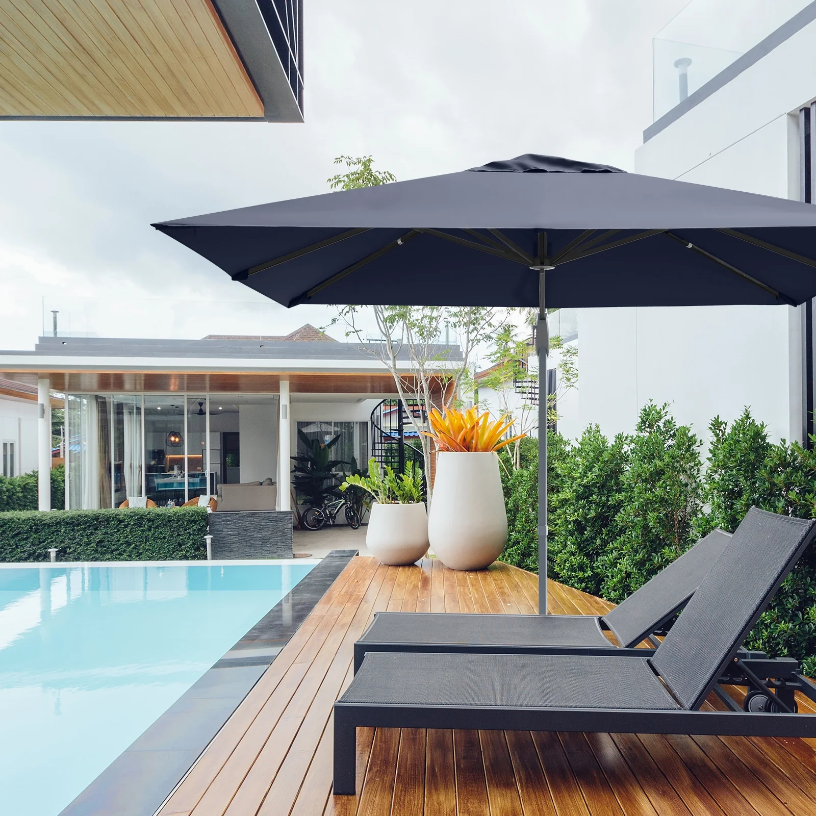 10 x 10 Feet Patio Offset Cantilever Umbrella, Aluminum 360-Degree Rotation Tilt, Navy - Image 8