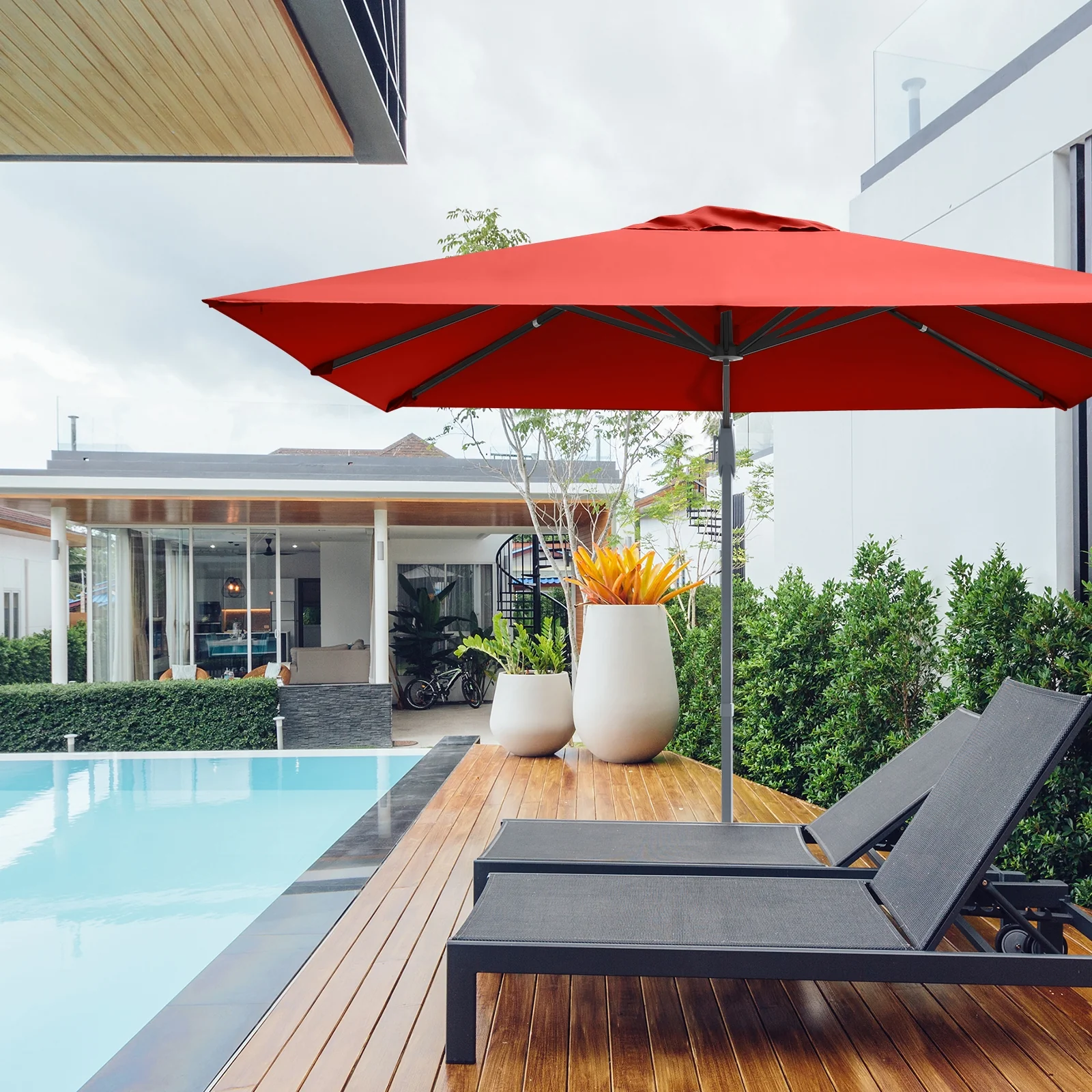 10 x 10 Feet Patio Offset Cantilever Umbrella, Aluminum 360-Degree Rotation Tilt, Orange - Image 2