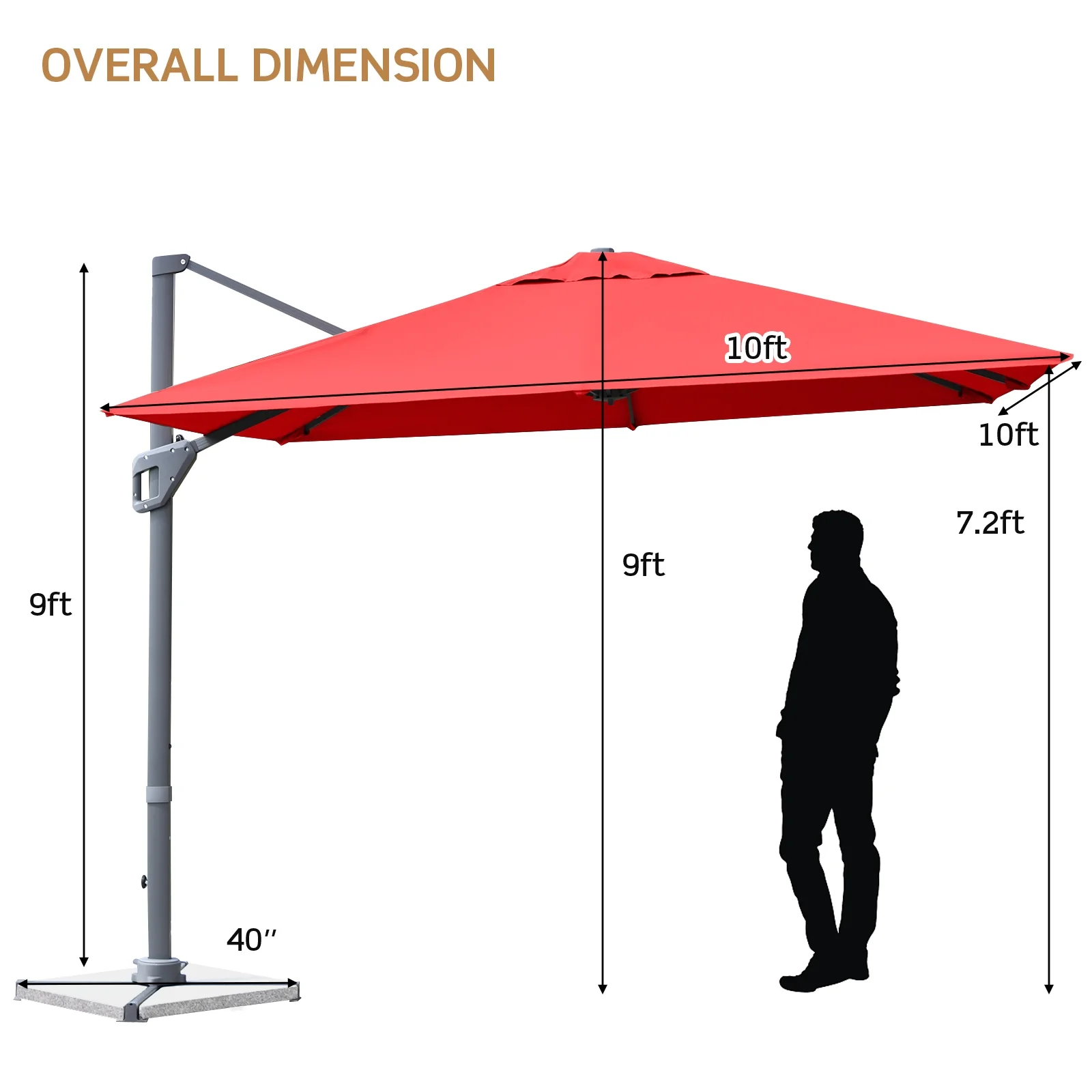 10 x 10 Feet Patio Offset Cantilever Umbrella, Aluminum 360-Degree Rotation Tilt, Orange - Image 5