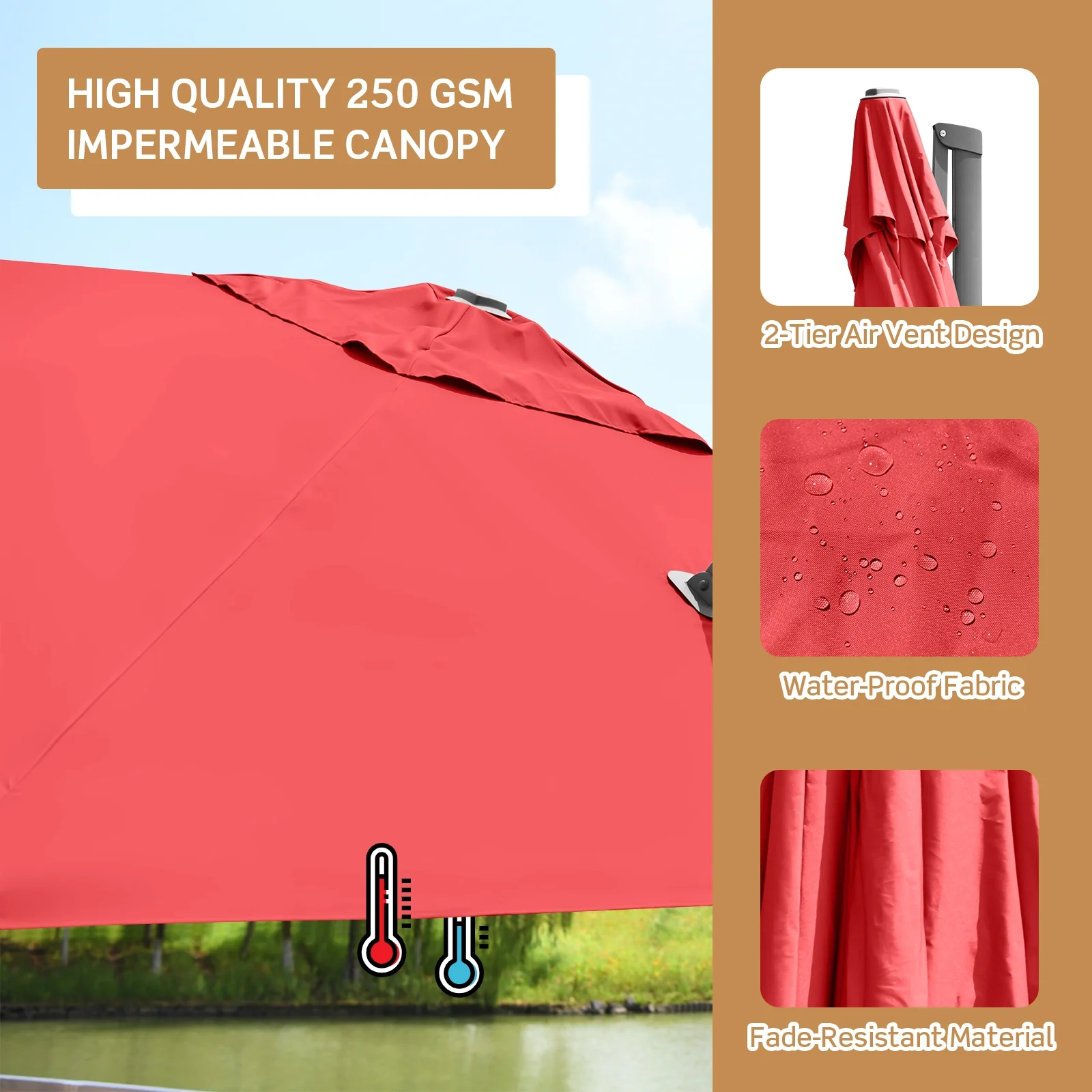 10 x 10 Feet Patio Offset Cantilever Umbrella, Aluminum 360-Degree Rotation Tilt, Orange - Image 6