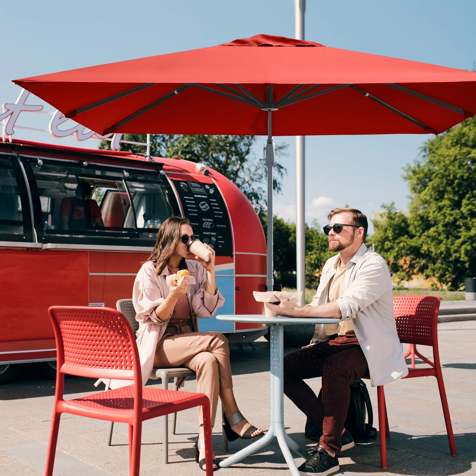 10 x 10 Feet Patio Offset Cantilever Umbrella, Aluminum 360-Degree Rotation Tilt, Orange - Image 7