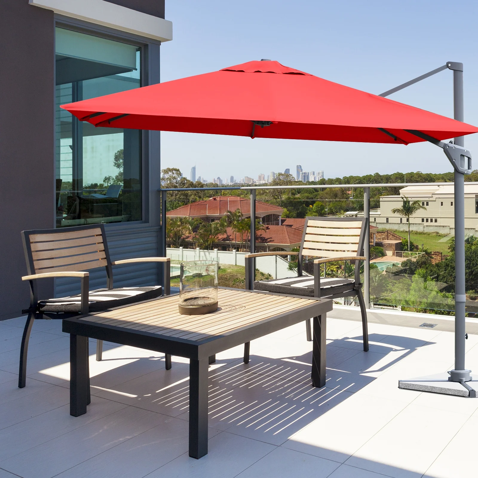 10 x 10 Feet Patio Offset Cantilever Umbrella, Aluminum 360-Degree Rotation Tilt, Orange - Image 8