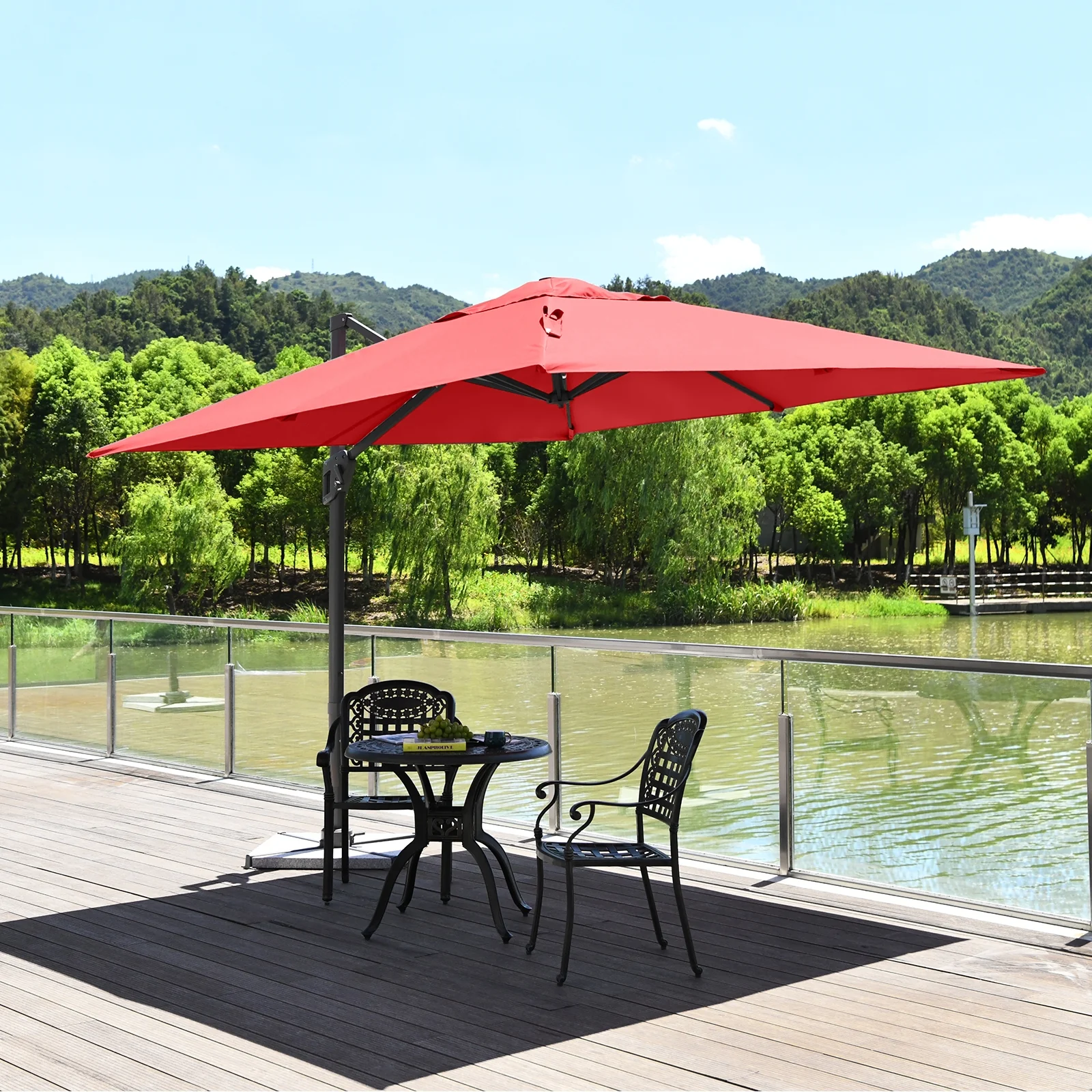 10 x 10 Feet Patio Offset Cantilever Umbrella, Aluminum 360-Degree Rotation Tilt, Orange - Image 9