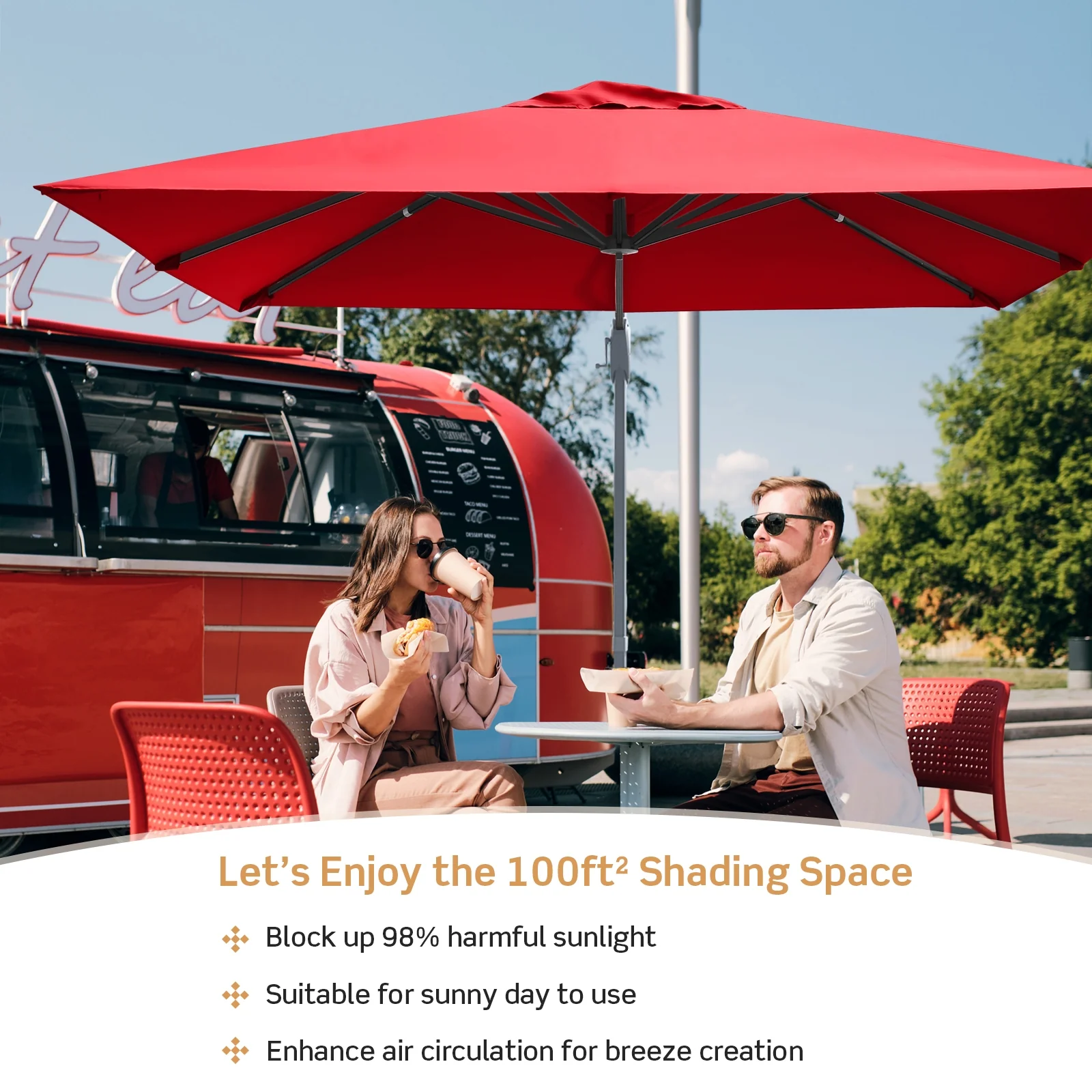 10 x 10 Feet Patio Offset Cantilever Umbrella, Aluminum 360 Rotation Tilt, Red - Image 10