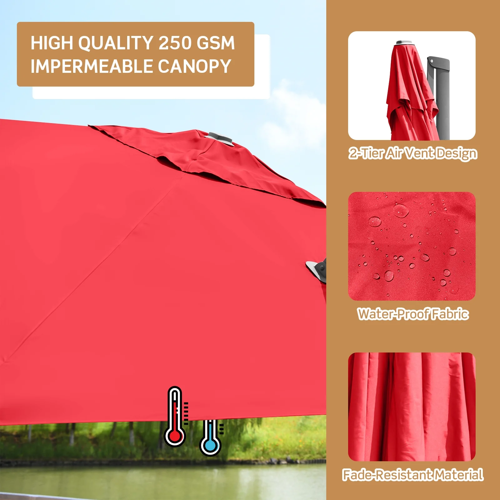 10 x 10 Feet Patio Offset Cantilever Umbrella, Aluminum 360 Rotation Tilt, Red - Image 6