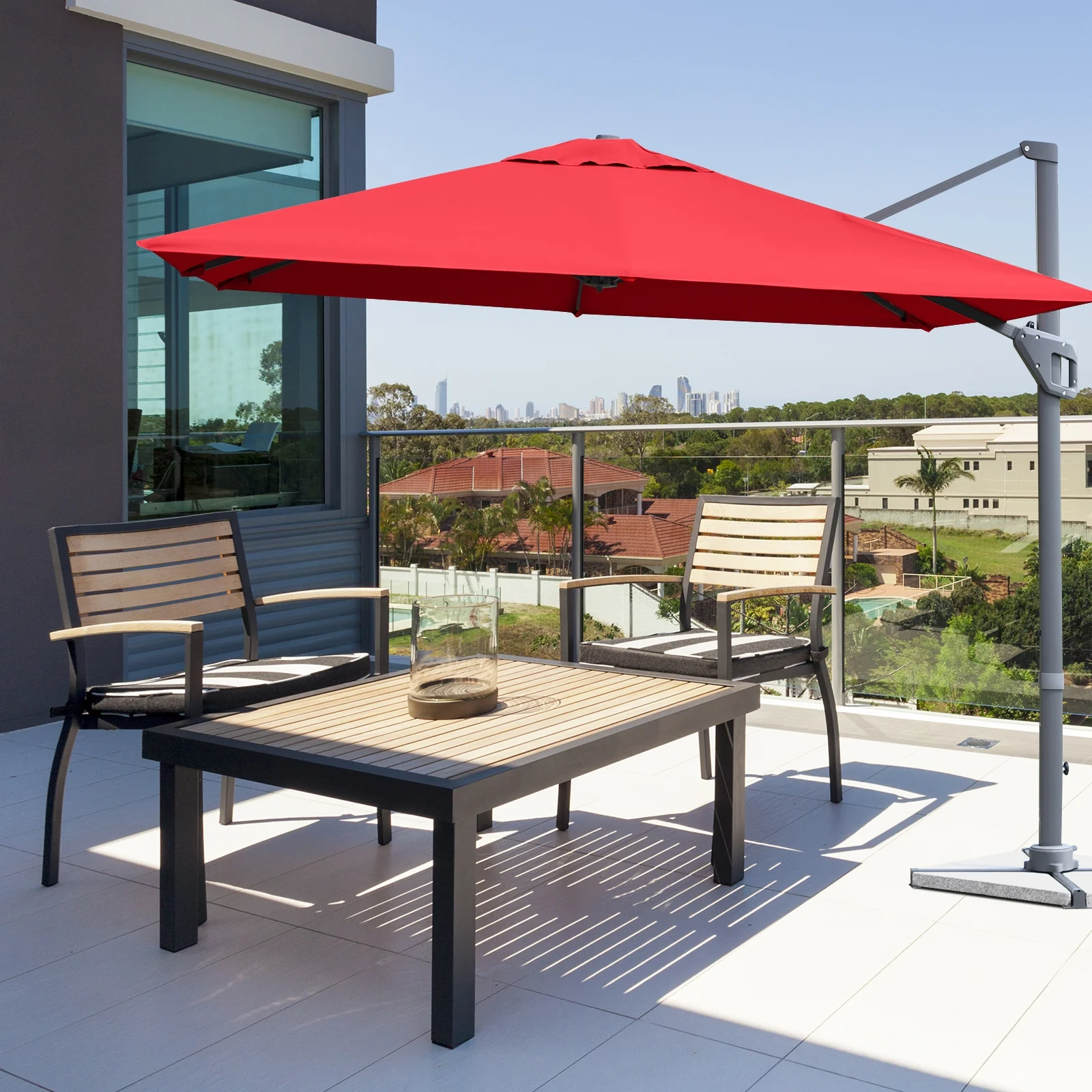10 x 10 Feet Patio Offset Cantilever Umbrella, Aluminum 360 Rotation Tilt, Red - Image 7