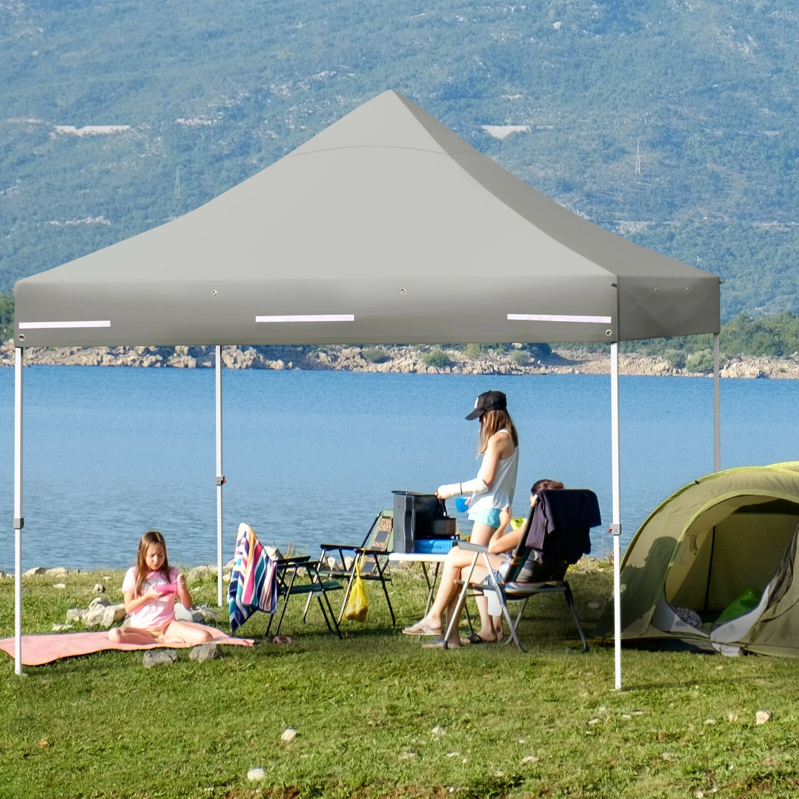 10 x 10 Feet Pop Up Gazebo, Adjustable Folding Awning, Gray - Image 2