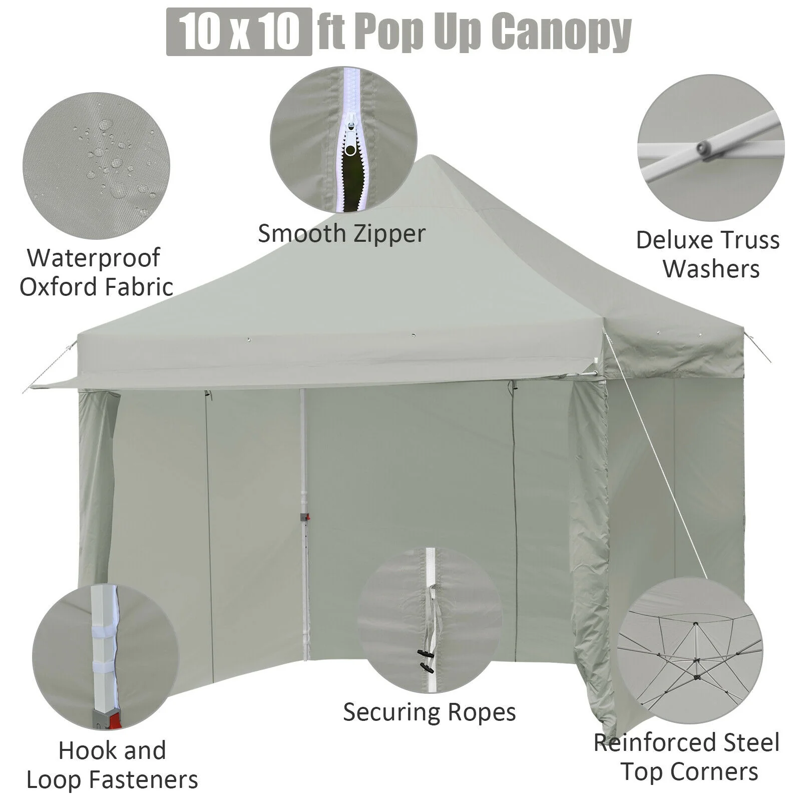 10 x 10 Feet Pop Up Gazebo, Adjustable Folding Awning, Gray - Image 8
