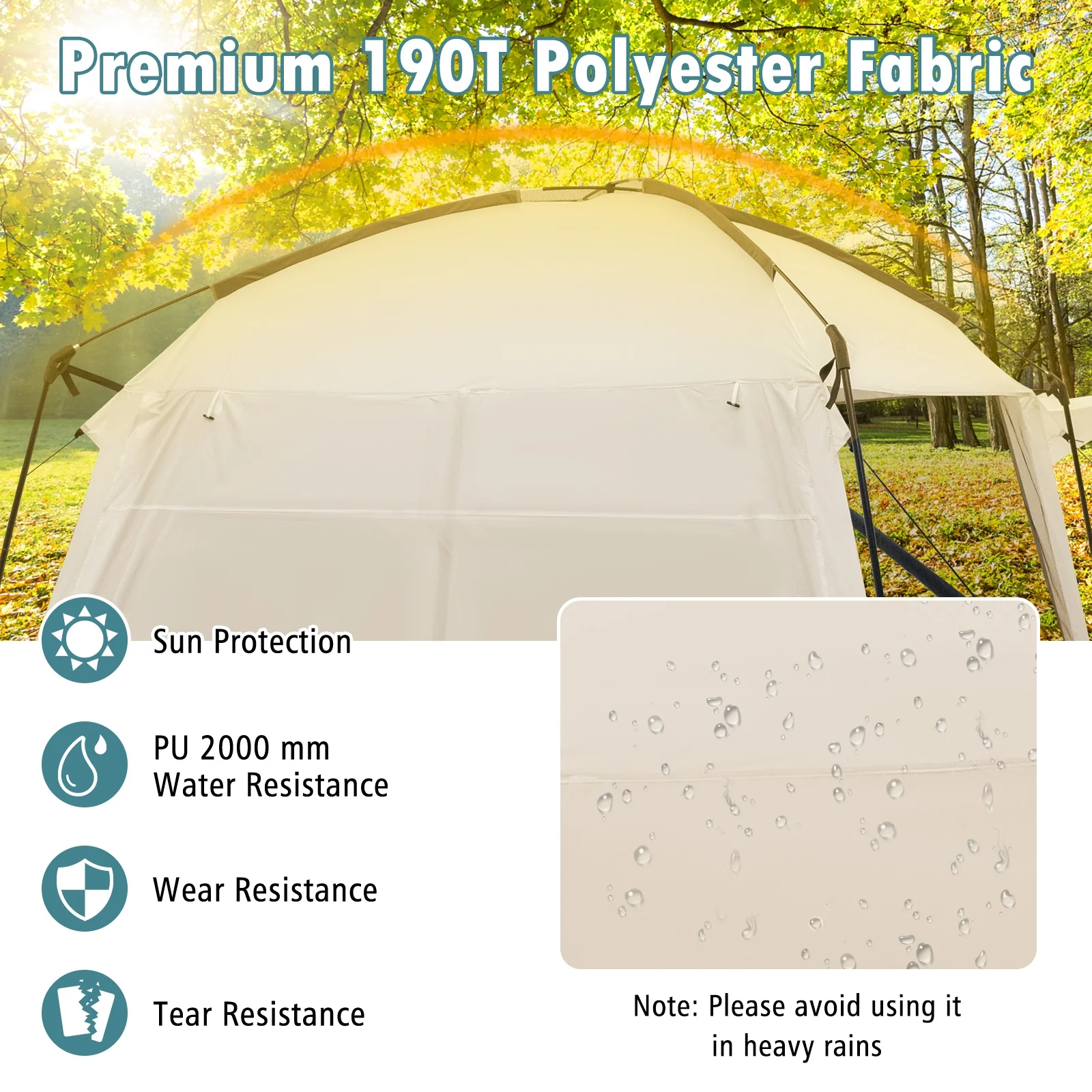 10 x 10 Feet Screened Canopy Tent, Vestibule, Zippered Door, Beige - Image 10