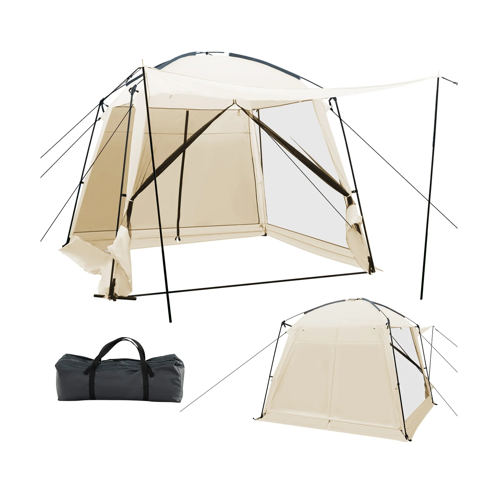 10 x 10 Feet Screened Canopy Tent, Vestibule, Zippered Door, Beige - Image 4