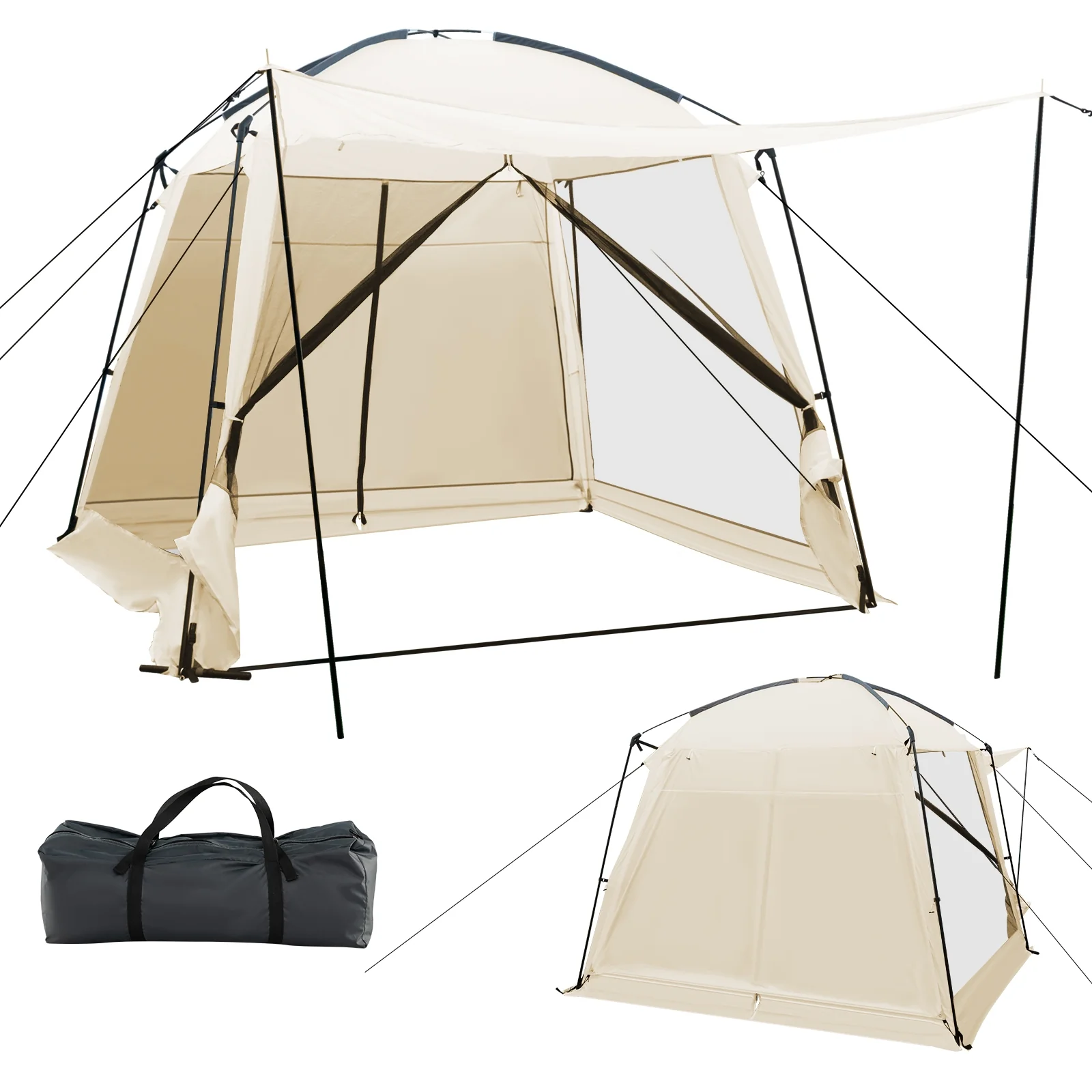 10 x 10 Feet Screened Canopy Tent, Vestibule, Zippered Door, Beige - Image 5