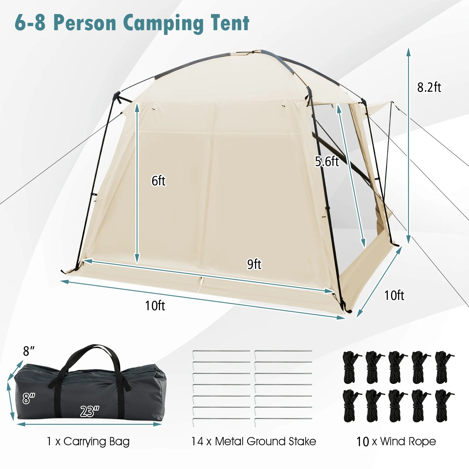 10 x 10 Feet Screened Canopy Tent, Vestibule, Zippered Door, Beige - Image 6