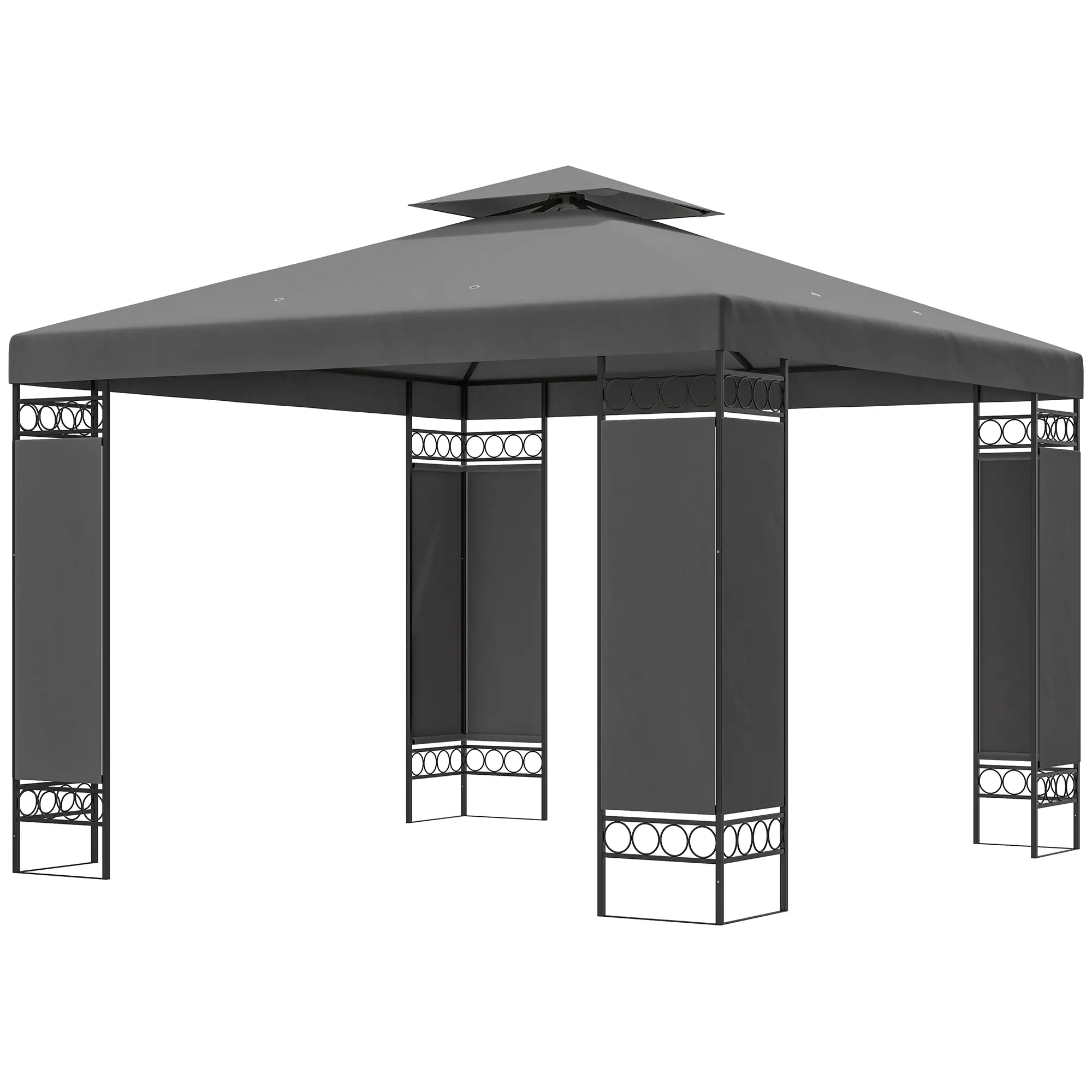 10 x 10 FT Canopy Gazebo, Double Roof With Screen Panels, Dark Grey