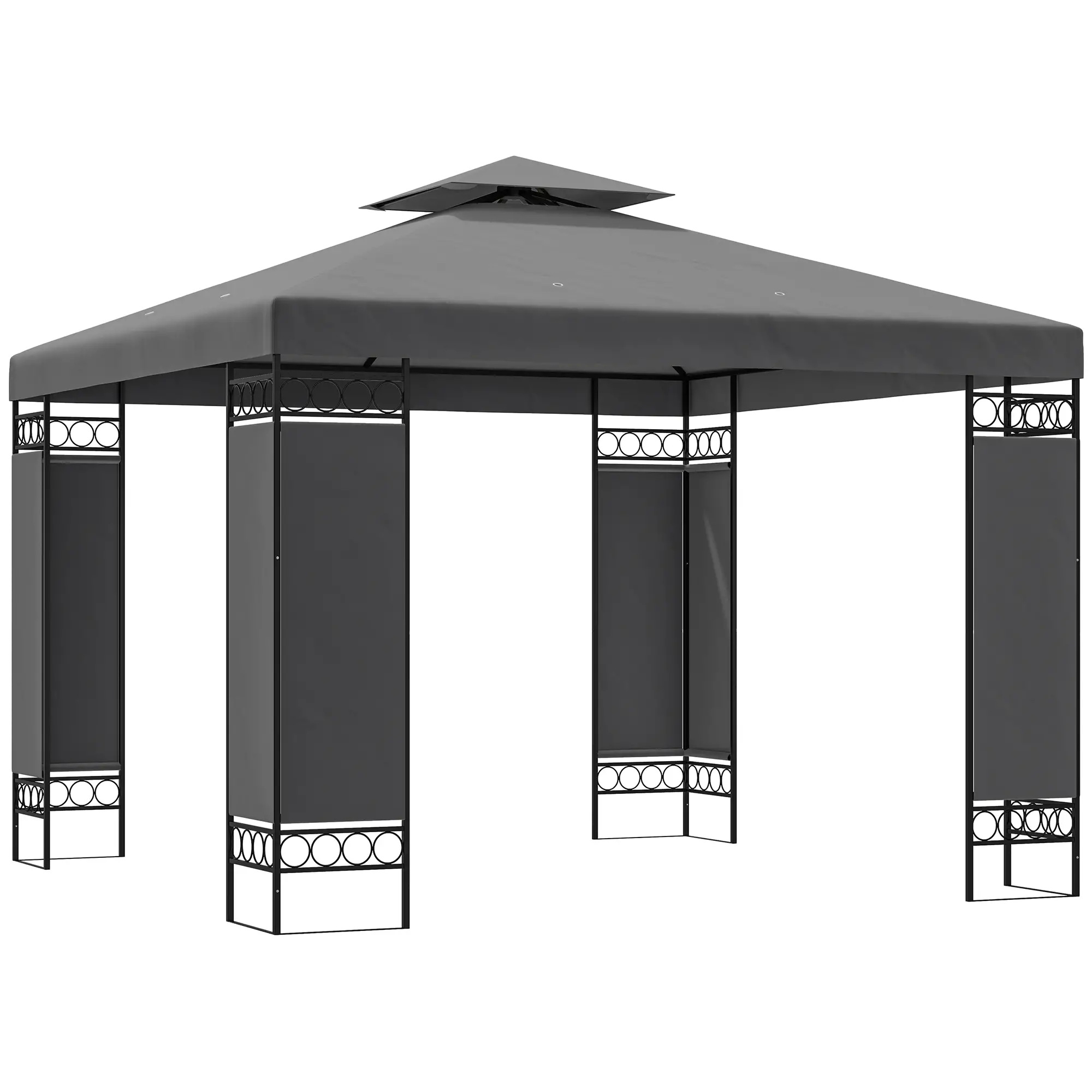 10 x 10 FT Canopy Gazebo, Double Roof With Screen Panels, Dark Grey - Image 11