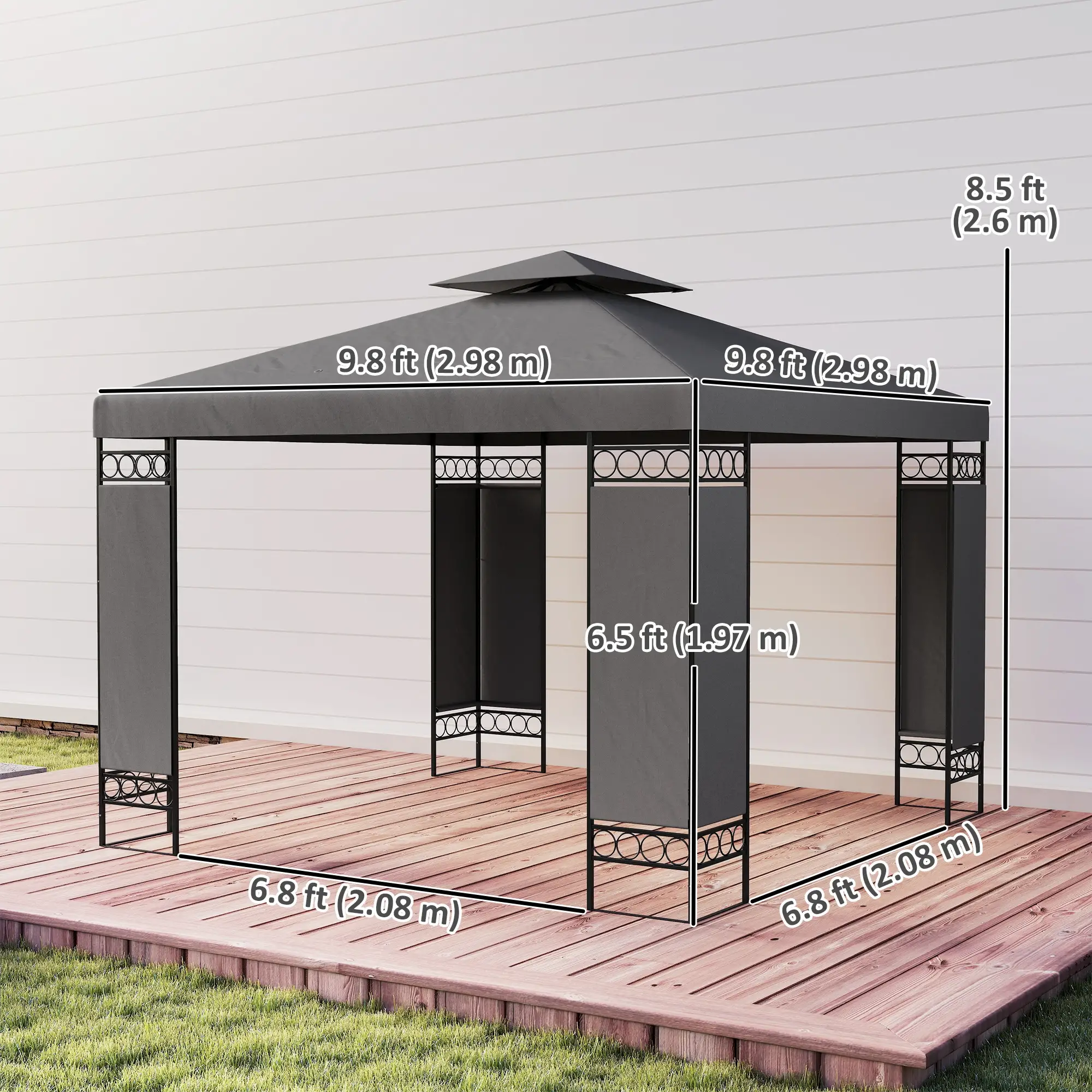 10 x 10 FT Canopy Gazebo, Double Roof With Screen Panels, Dark Grey - Image 3