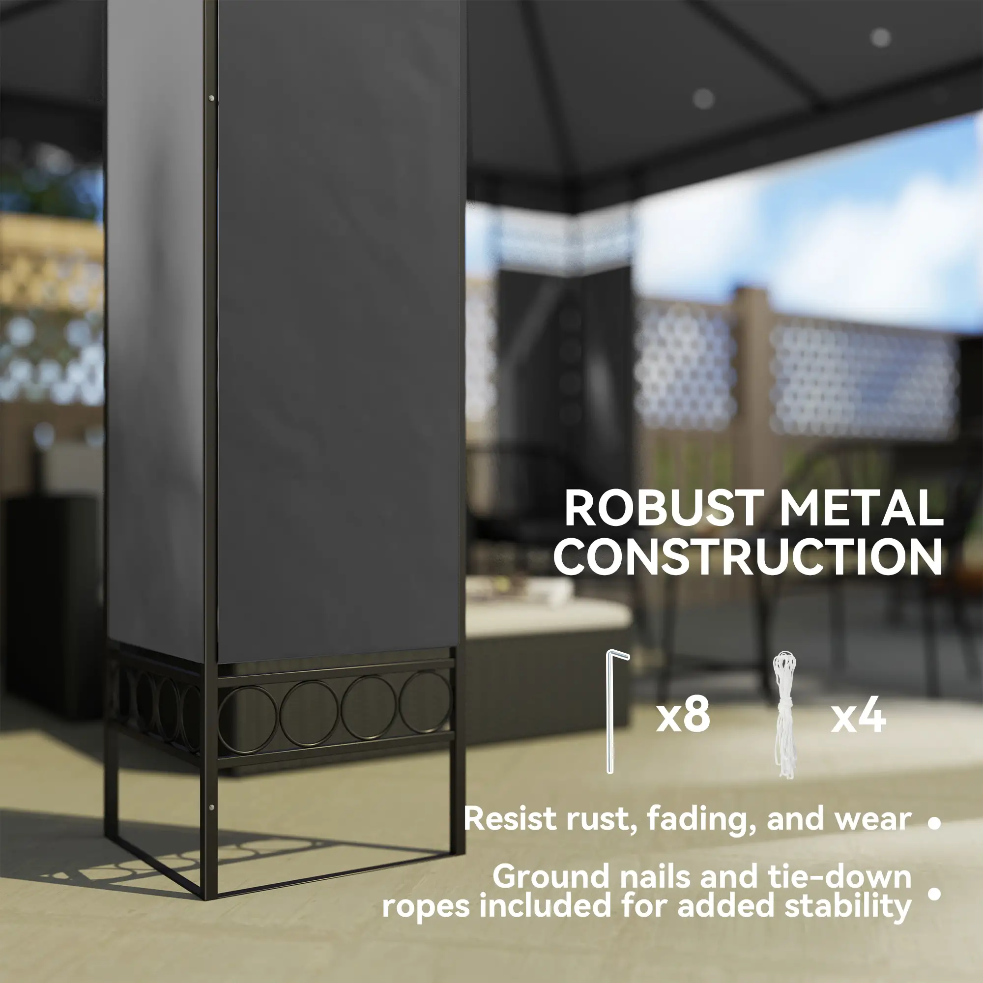 10 x 10 FT Canopy Gazebo, Double Roof With Screen Panels, Dark Grey - Image 9