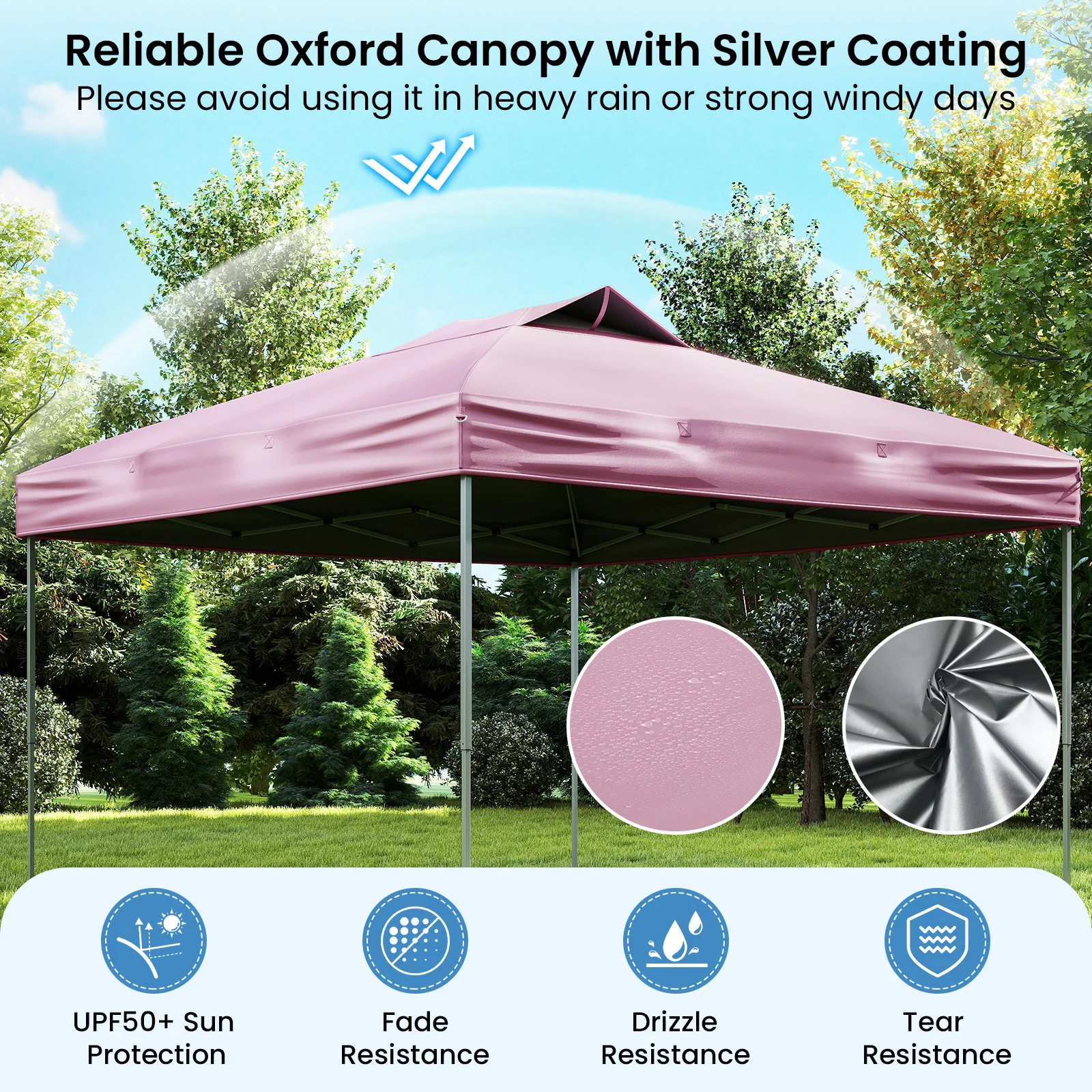 10 X 10 FT Foldable Patio Shelter Canopy Tent, Pink - Image 7