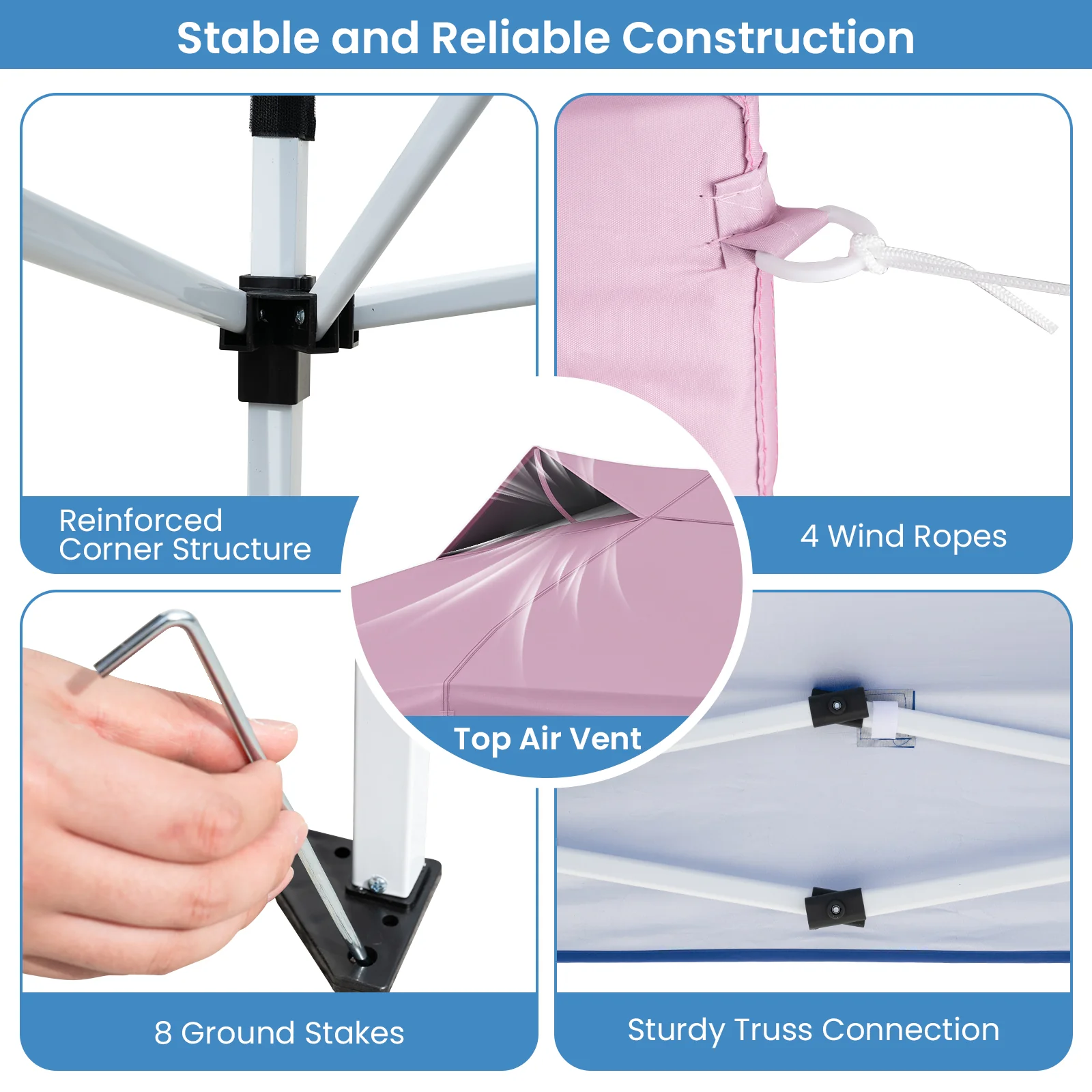 10 X 10 FT Foldable Patio Shelter Canopy Tent, Pink - Image 8