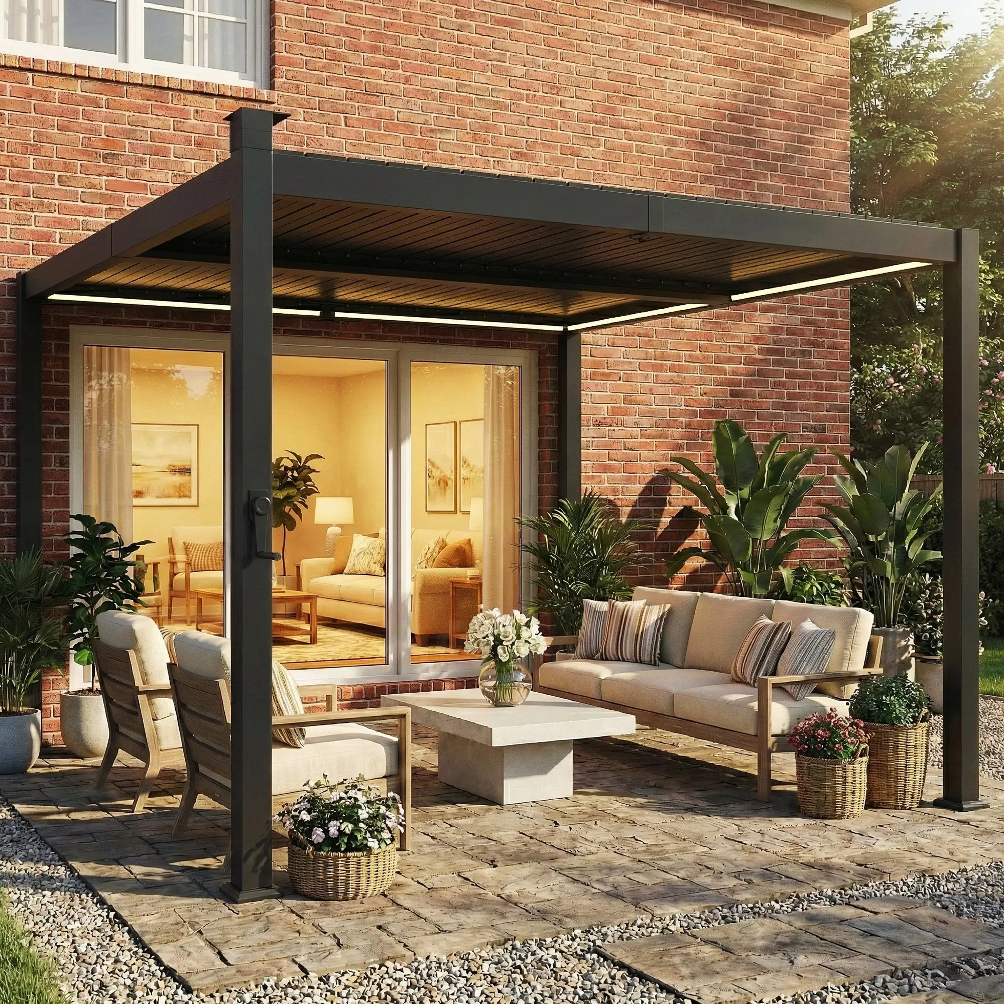 10 x 10 ft Louvered Pergola with Solar LED lights, Metal Roof, Outdoor Pergola Gazebo with Drainage Gutters, Black - Image 10