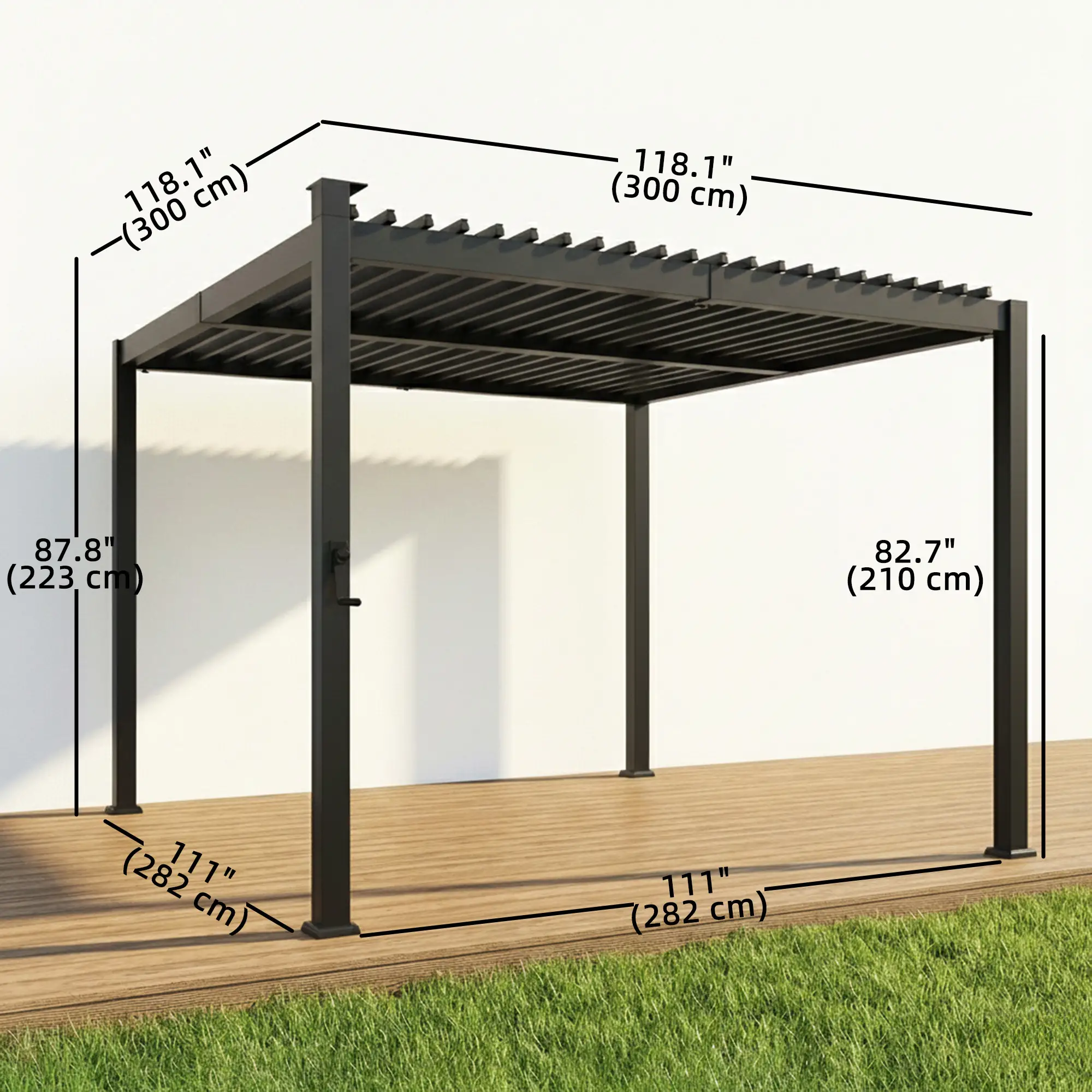 10 x 10 ft Louvered Pergola with Solar LED lights, Metal Roof, Outdoor Pergola Gazebo with Drainage Gutters, Black - Image 3