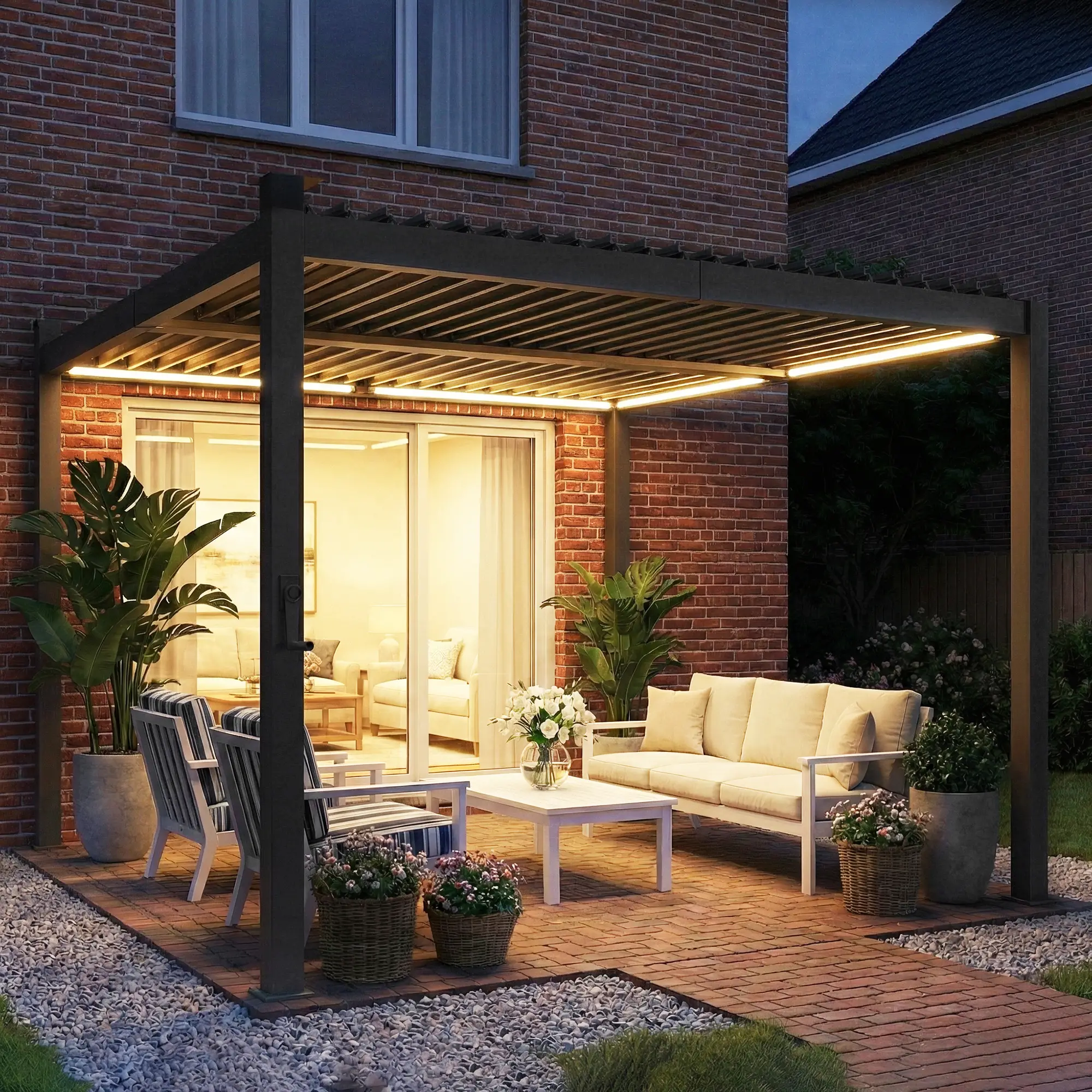 10 x 10 ft Louvered Pergola with Solar LED lights, Metal Roof, Outdoor Pergola Gazebo with Drainage Gutters, Black - Image 8