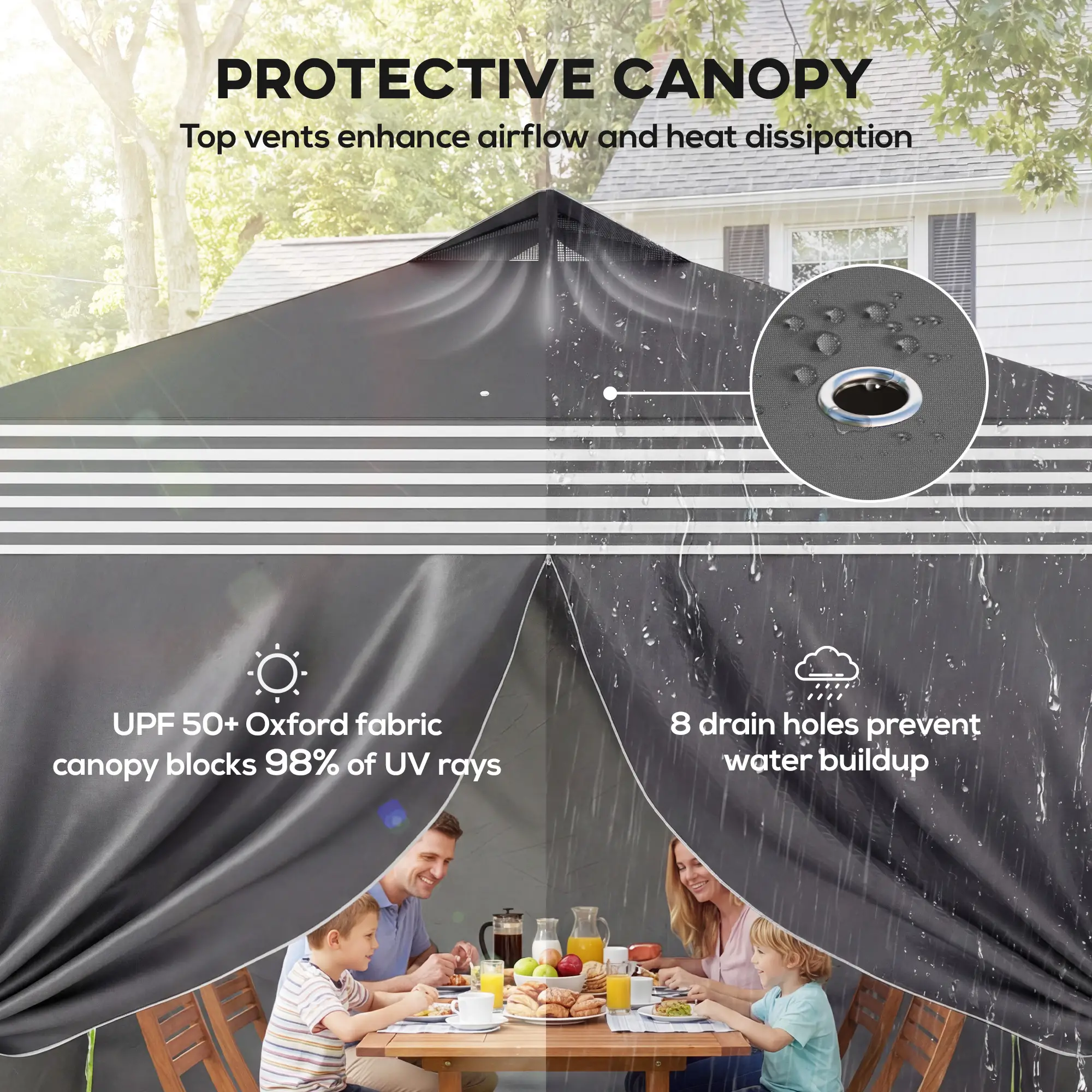 10 x 10 ft Pop Up Canopy Tent, 4 Sidewalls, UPF 50+, Wheeled Bag, Dark Grey - Image 4