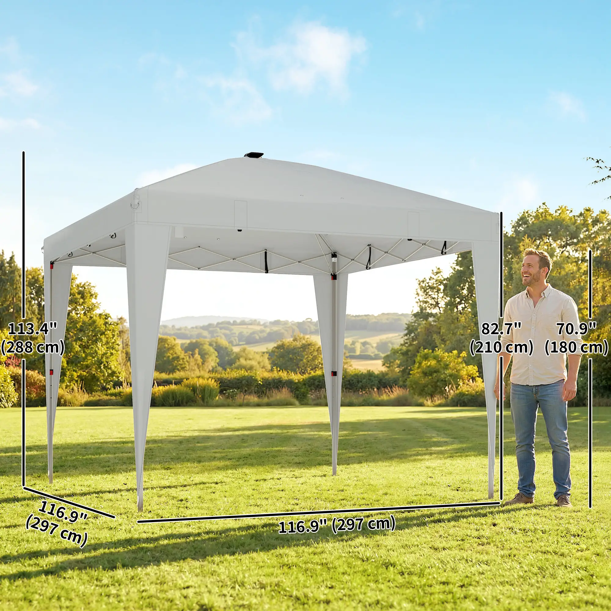 10 x 10 ft Pop Up Canopy Tent, Remote Control, UPF 50+, Light Grey - Image 3