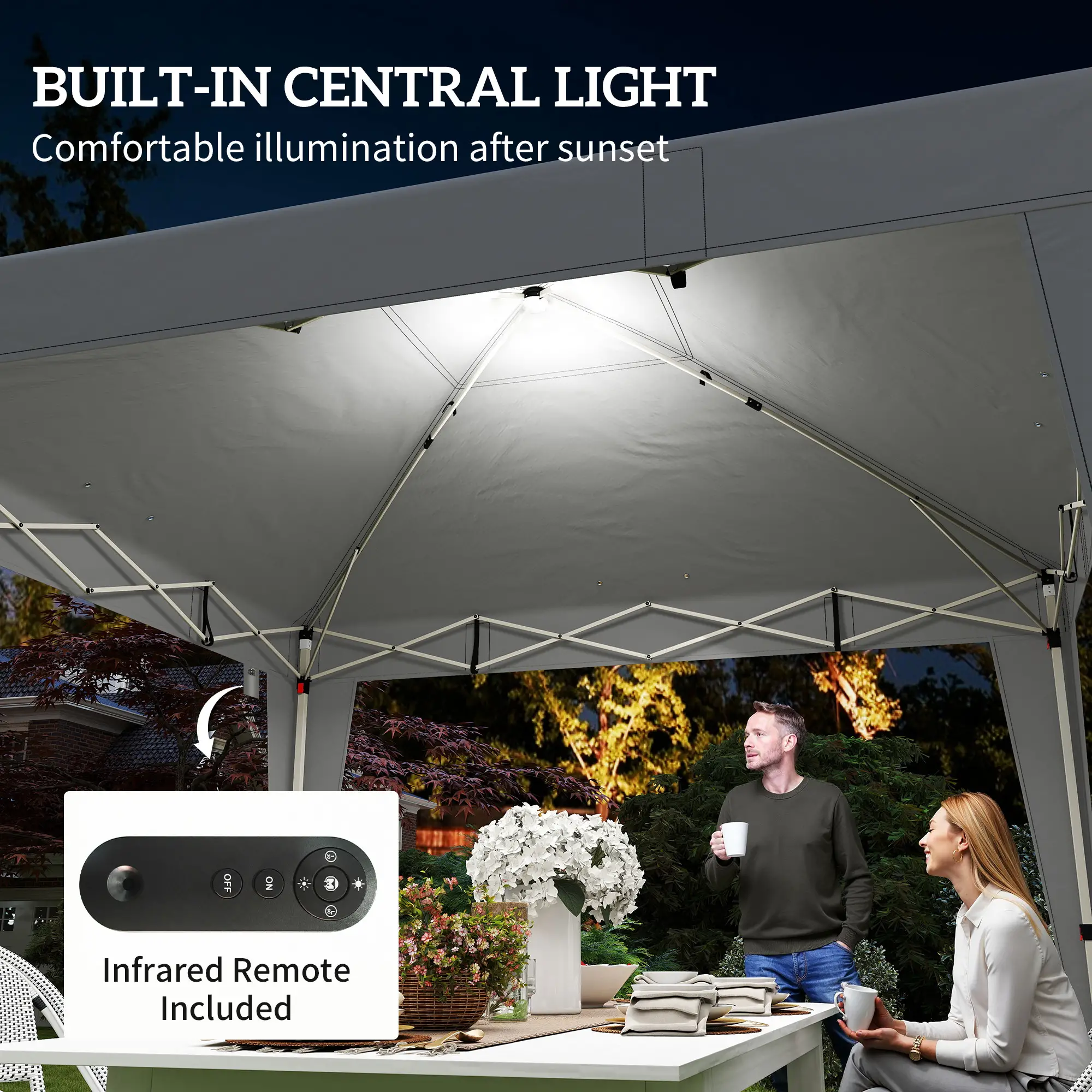 10 x 10 ft Pop Up Canopy Tent, Remote Control, UPF 50+, Light Grey - Image 4