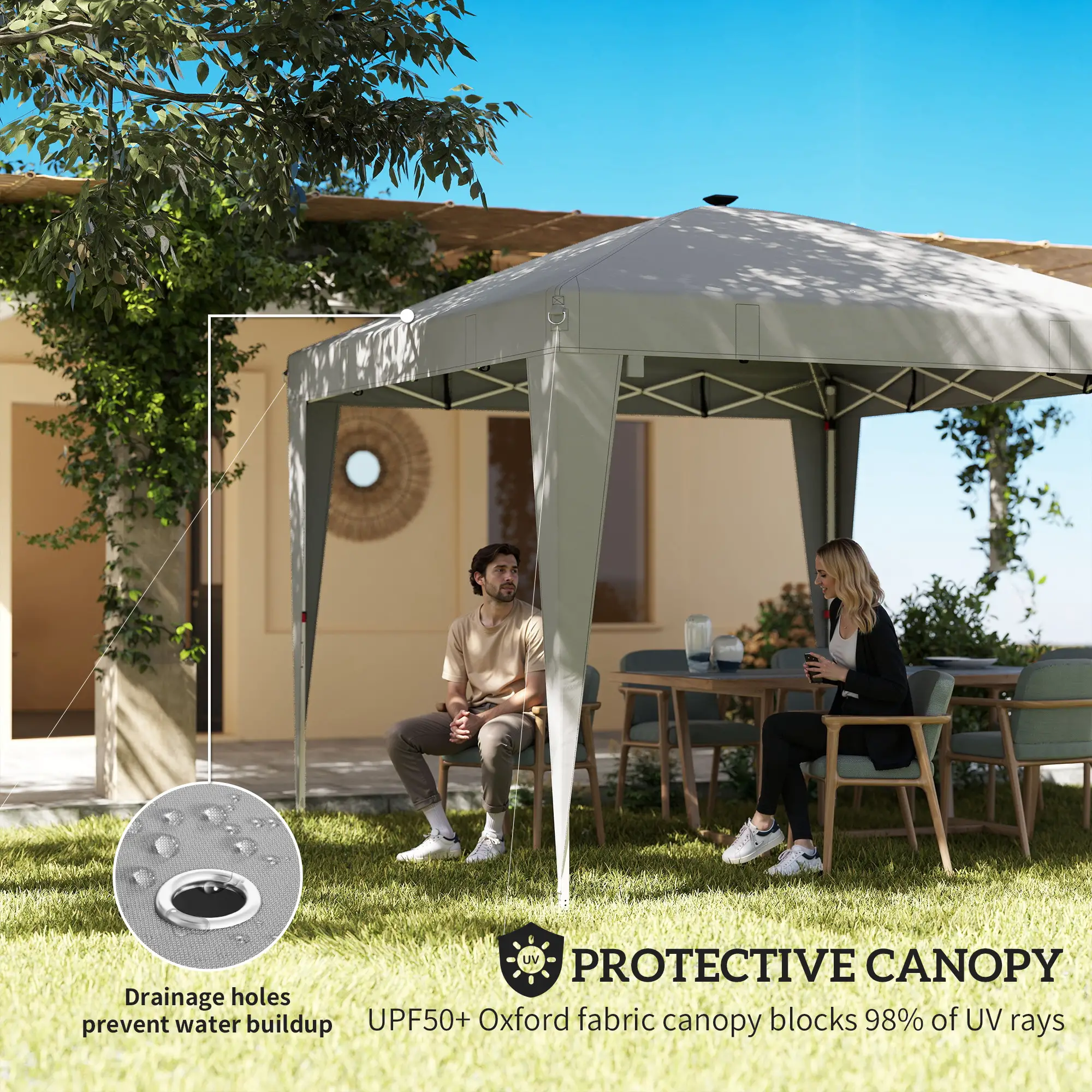 10 x 10 ft Pop Up Canopy Tent, Remote Control, UPF 50+, Light Grey - Image 5