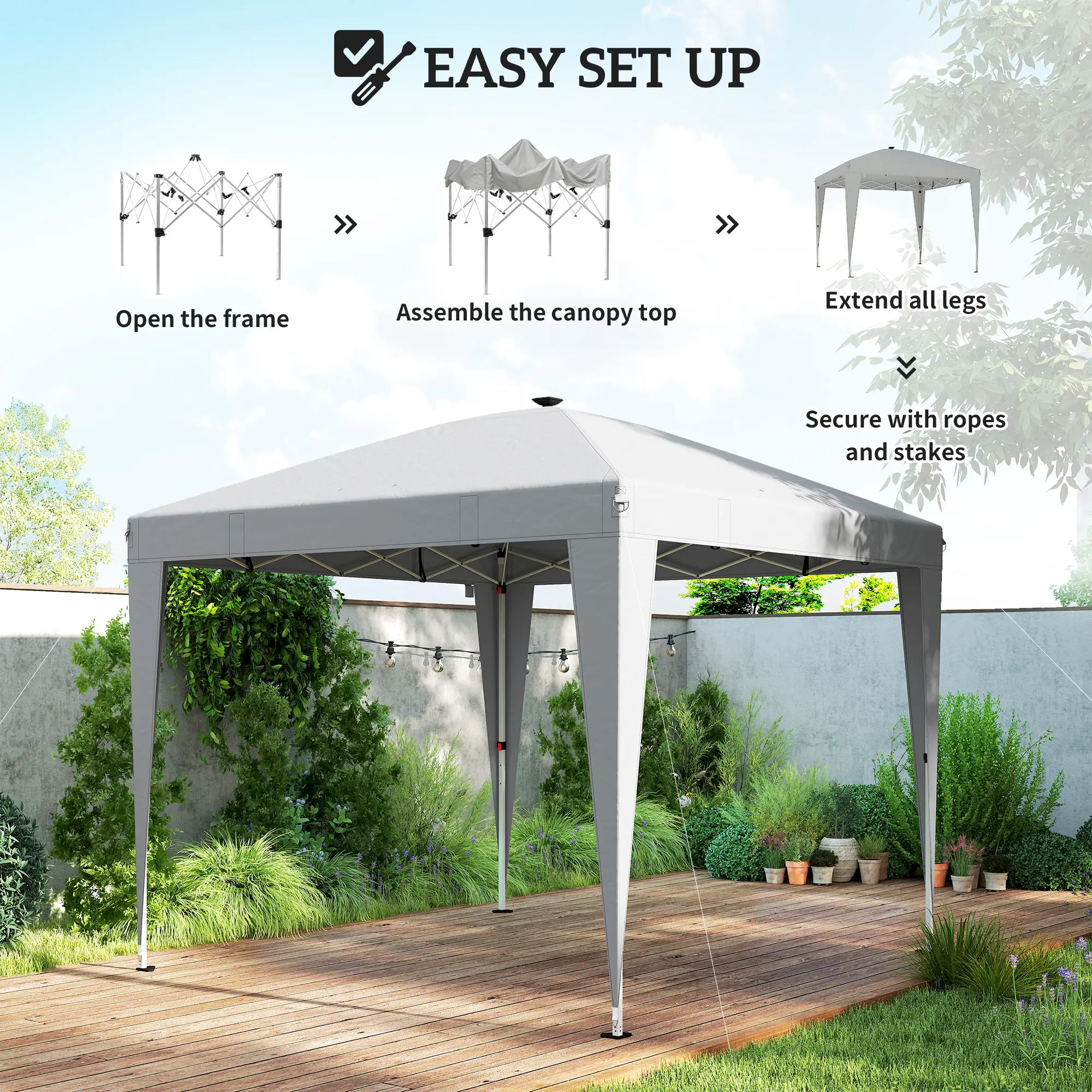 10 x 10 ft Pop Up Canopy Tent, Remote Control, UPF 50+, Light Grey - Image 6