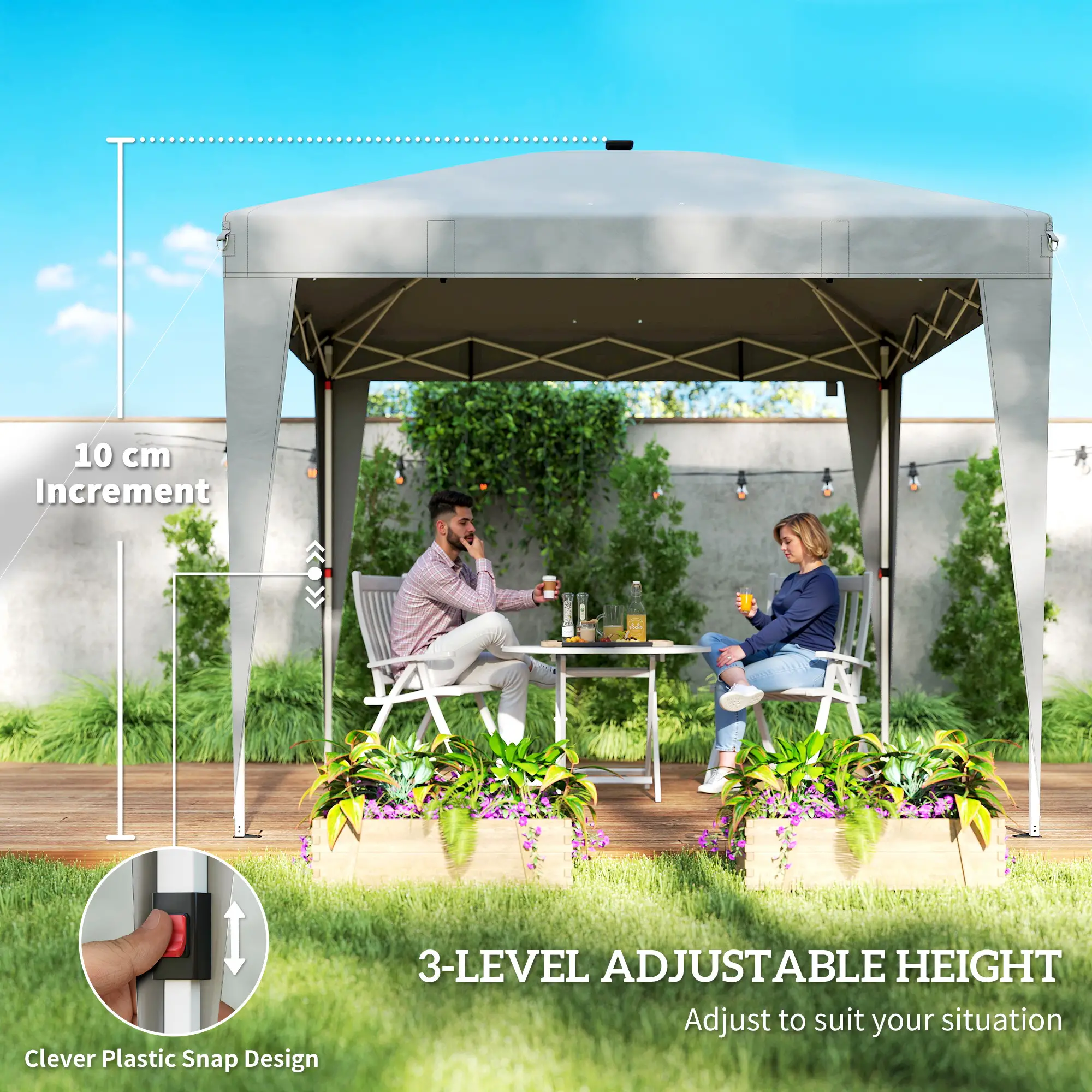 10 x 10 ft Pop Up Canopy Tent, Remote Control, UPF 50+, Light Grey - Image 7